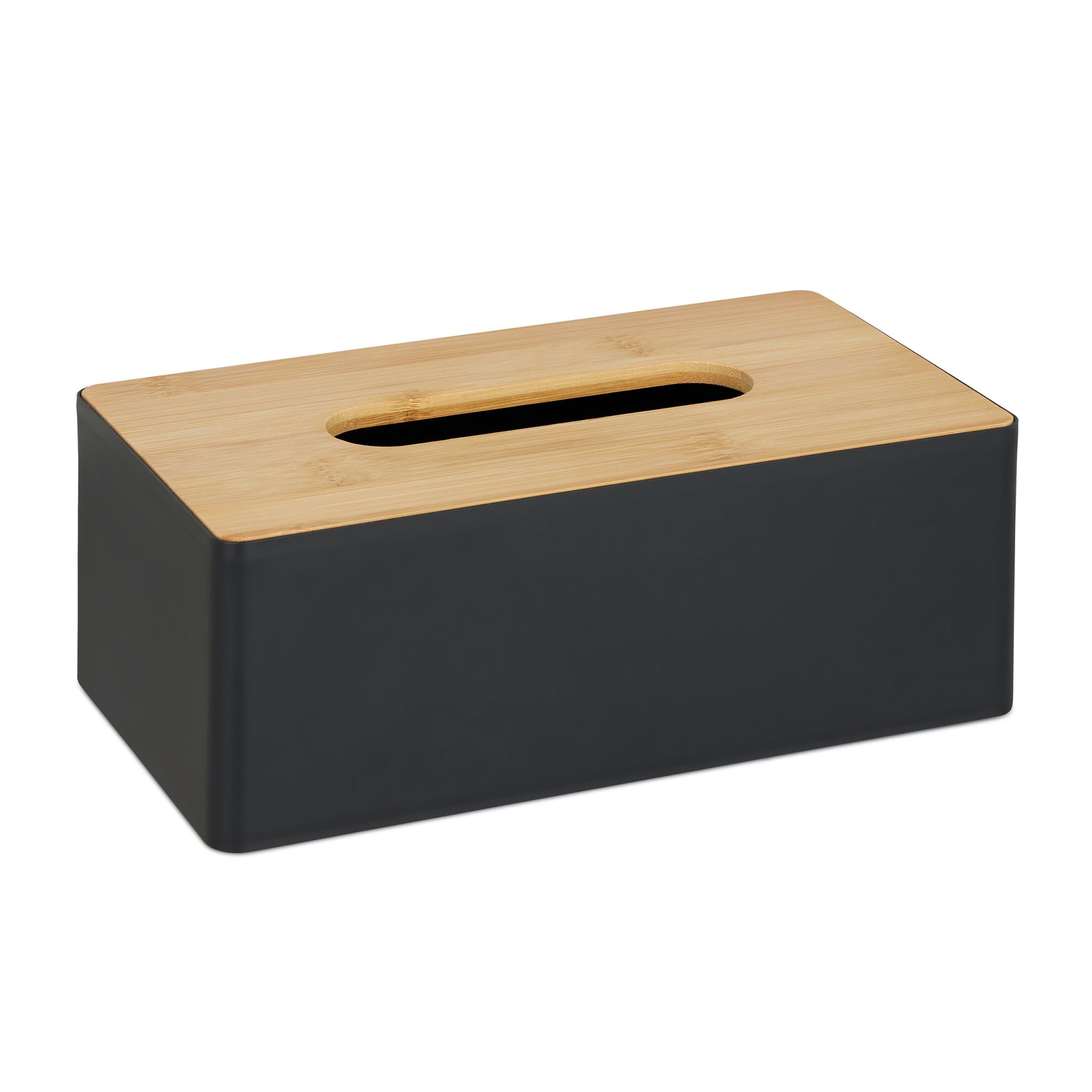 Tücherbox mit Bambusdeckel Hellbraun-Schwarz von Relaxdays