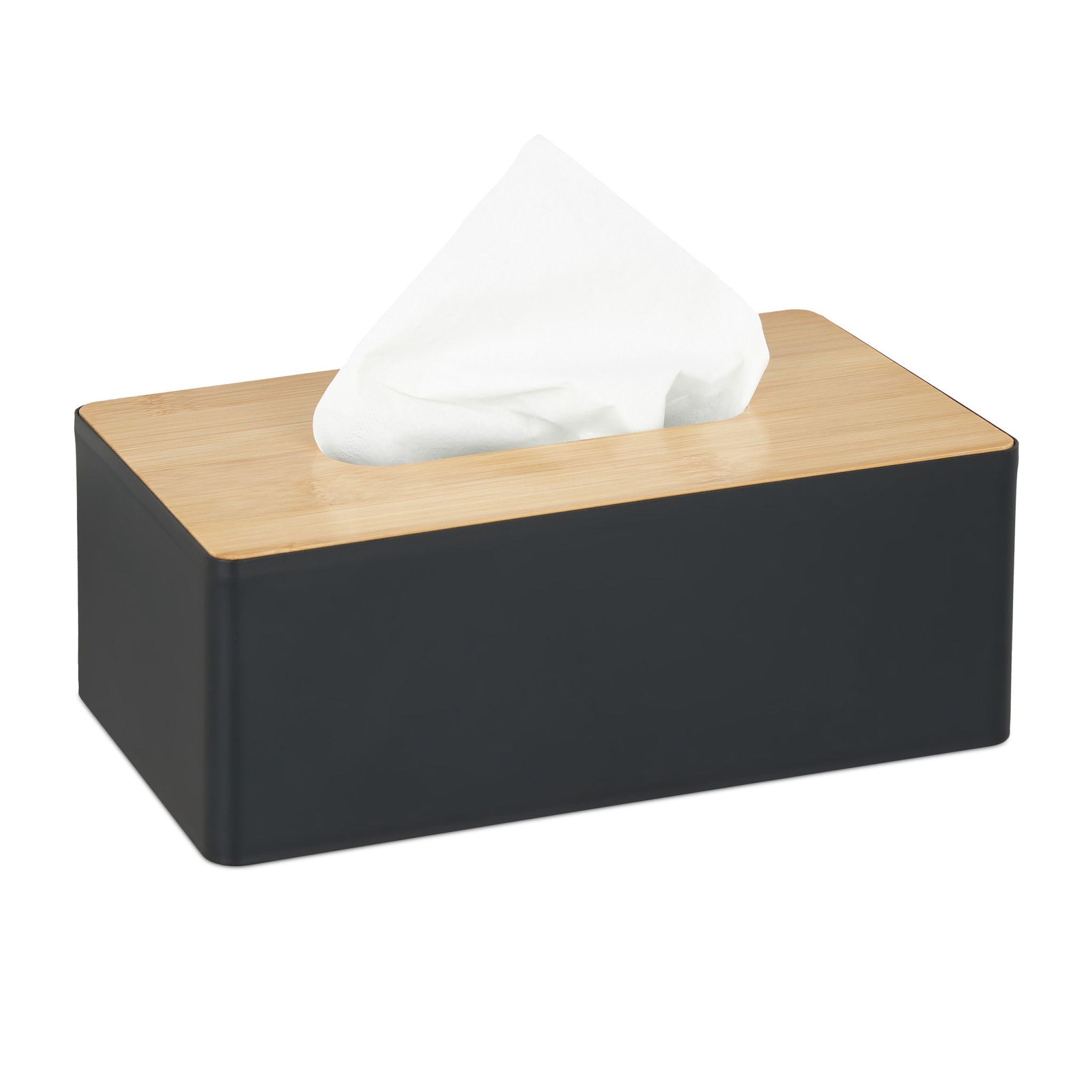 Tücherbox mit Bambusdeckel Hellbraun-Schwarz von Relaxdays