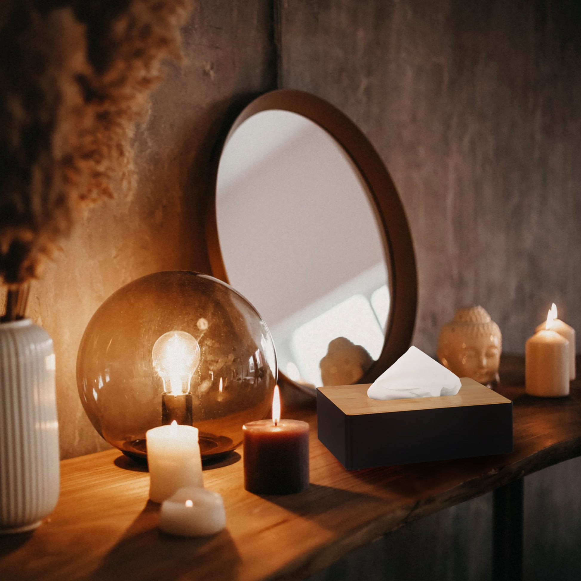 Tücherbox mit Bambusdeckel Hellbraun-Schwarz von Relaxdays