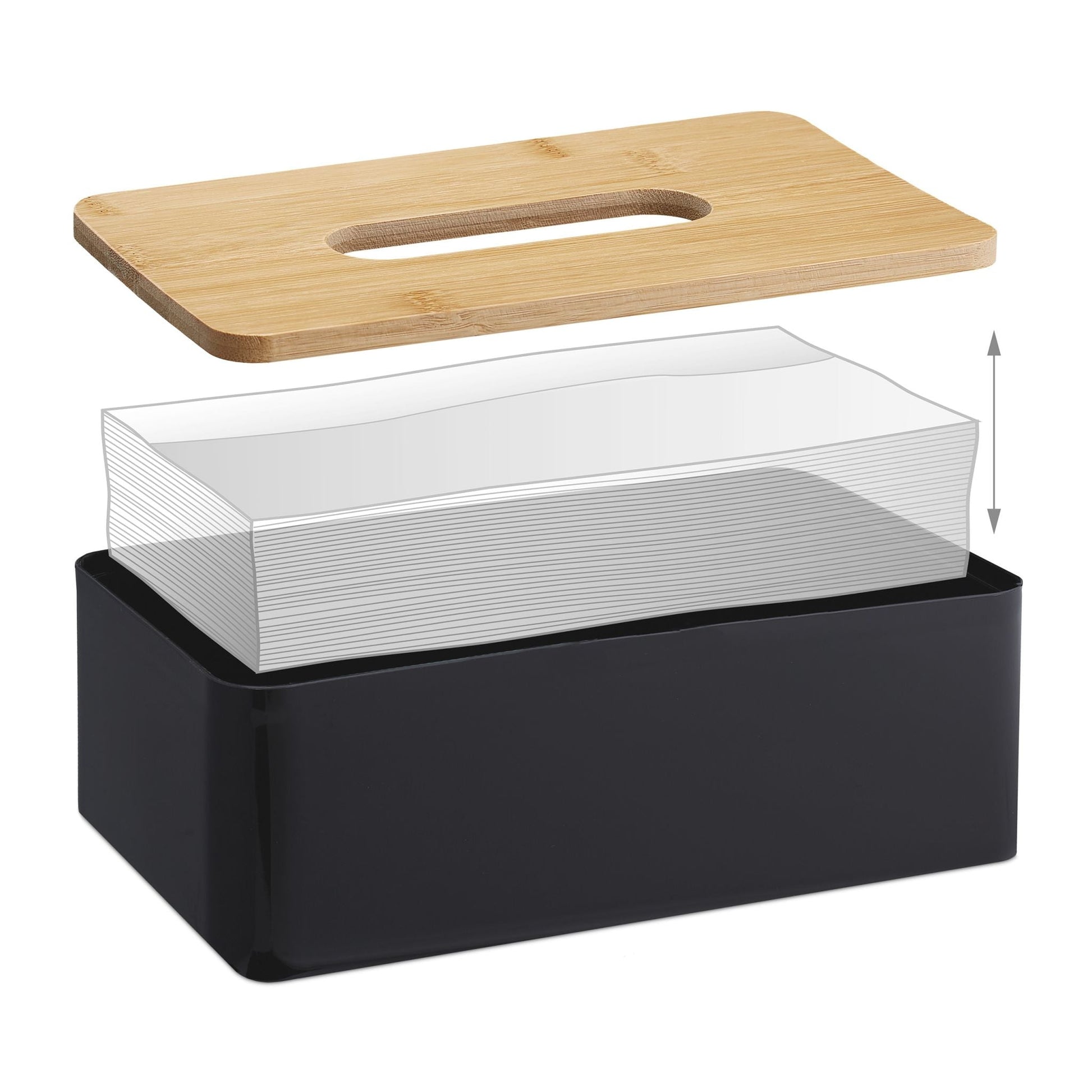Tücherbox mit Bambusdeckel Hellbraun-Schwarz von Relaxdays