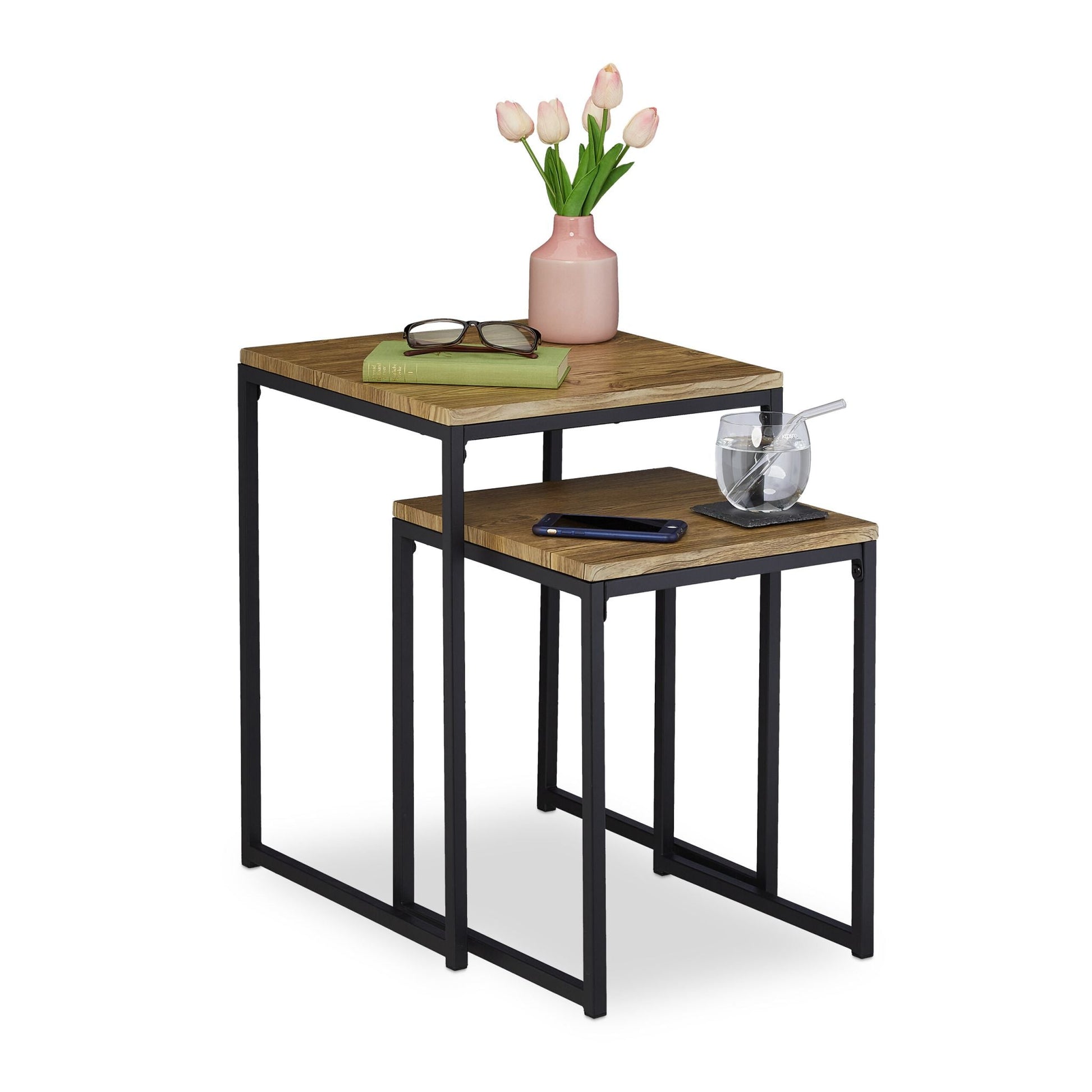 Beistelltisch 2er-Set Holzoptik Braun-Schwarz von Relaxdays