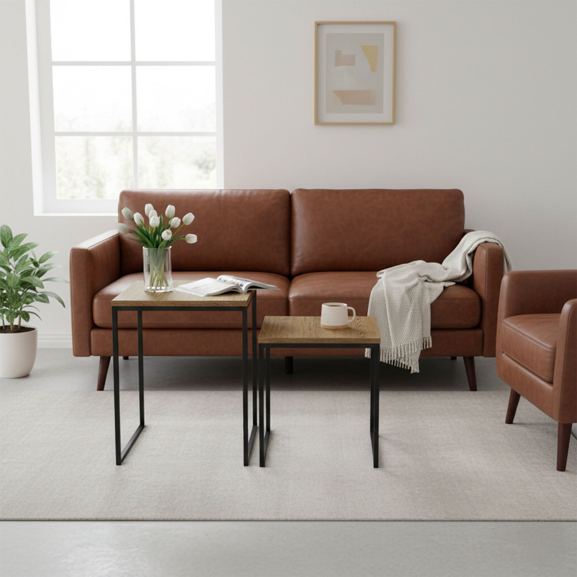 Beistelltisch 2er-Set Holzoptik Braun-Schwarz von Relaxdays