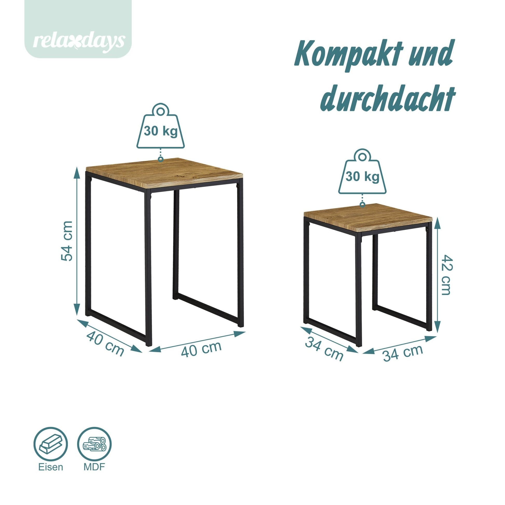 Beistelltisch 2er-Set Holzoptik Braun-Schwarz von Relaxdays