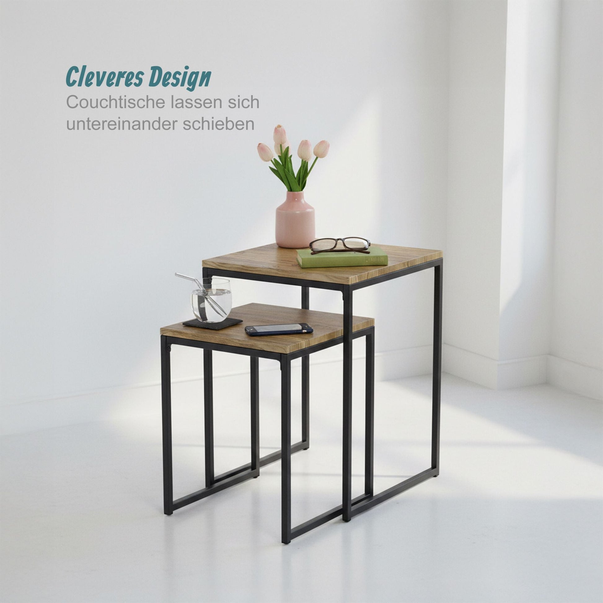 Beistelltisch 2er-Set Holzoptik Braun-Schwarz von Relaxdays