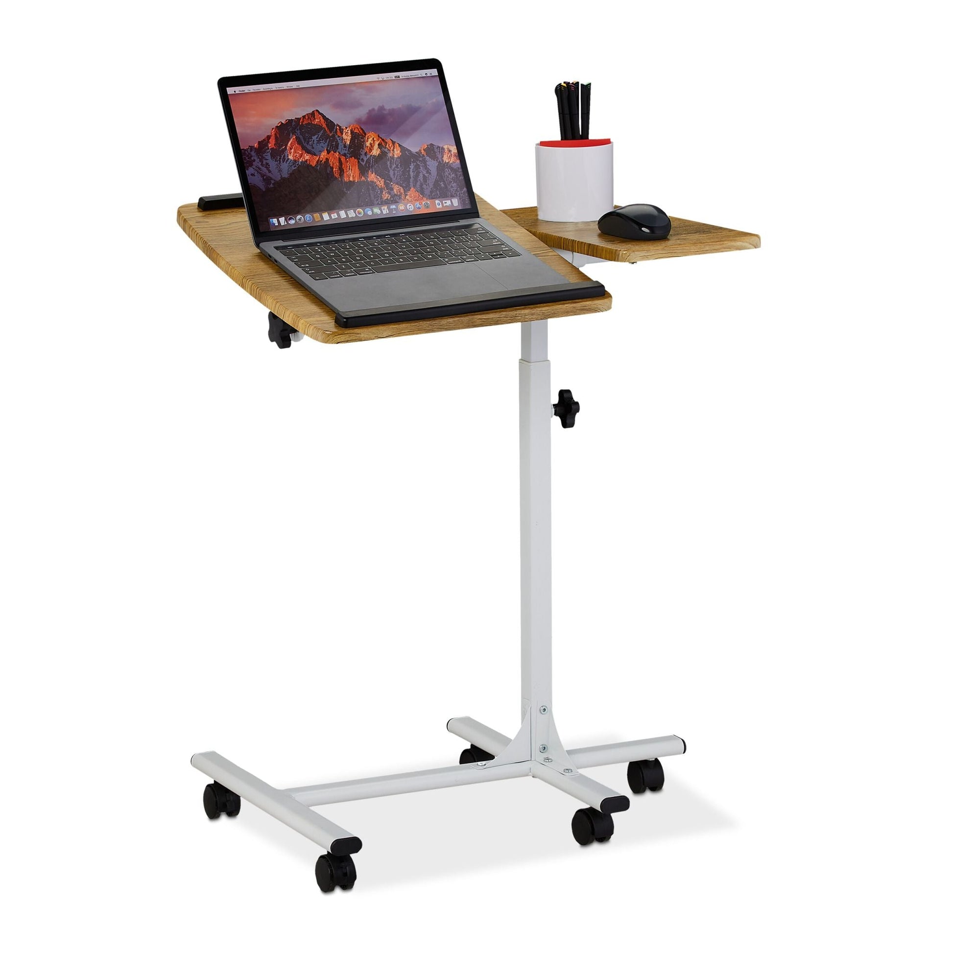 Laptoptisch höhenverstellbar mit Rollen Weiss-Hellbraun-Schwarz von Relaxdays