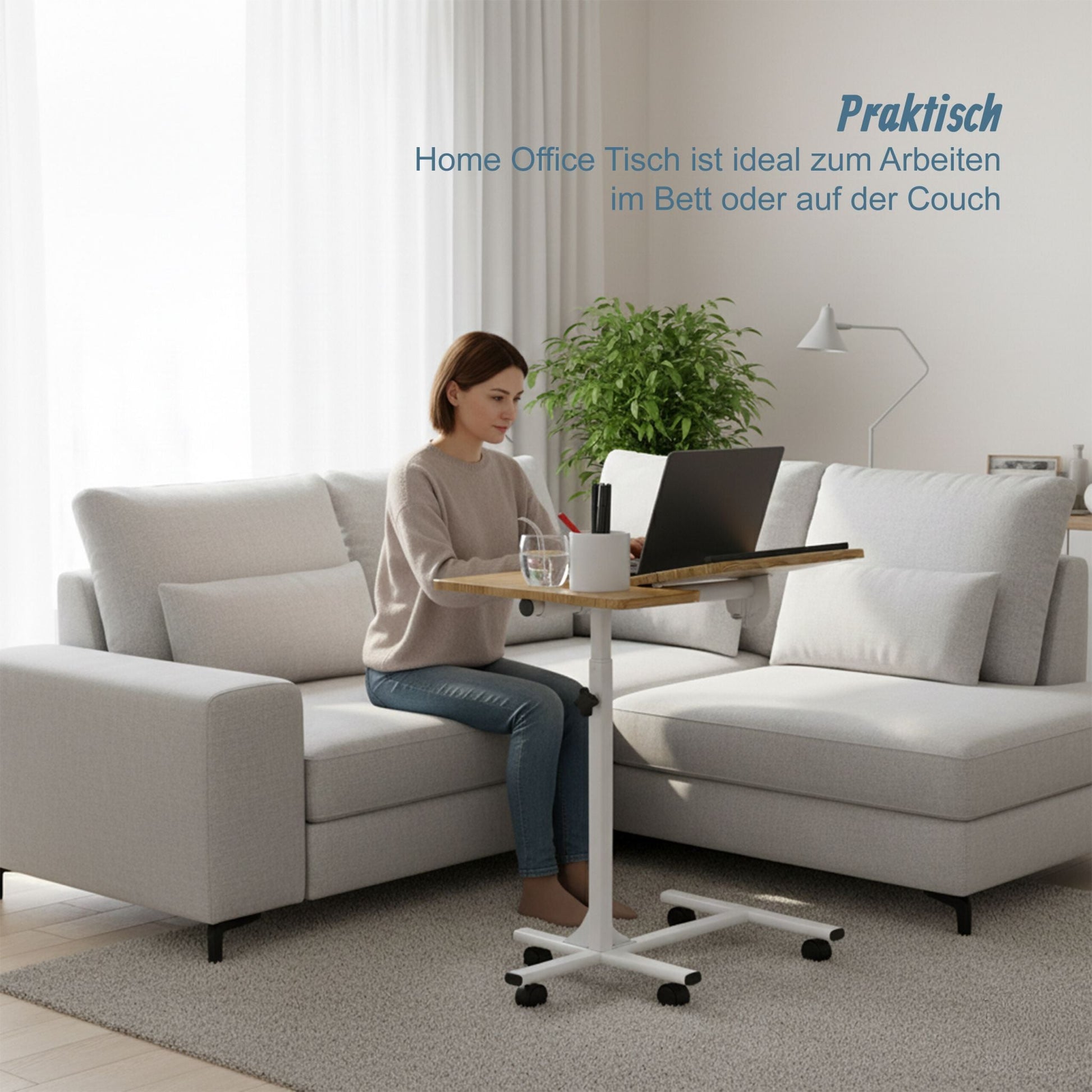 Laptoptisch höhenverstellbar mit Rollen Weiss-Hellbraun-Schwarz von Relaxdays