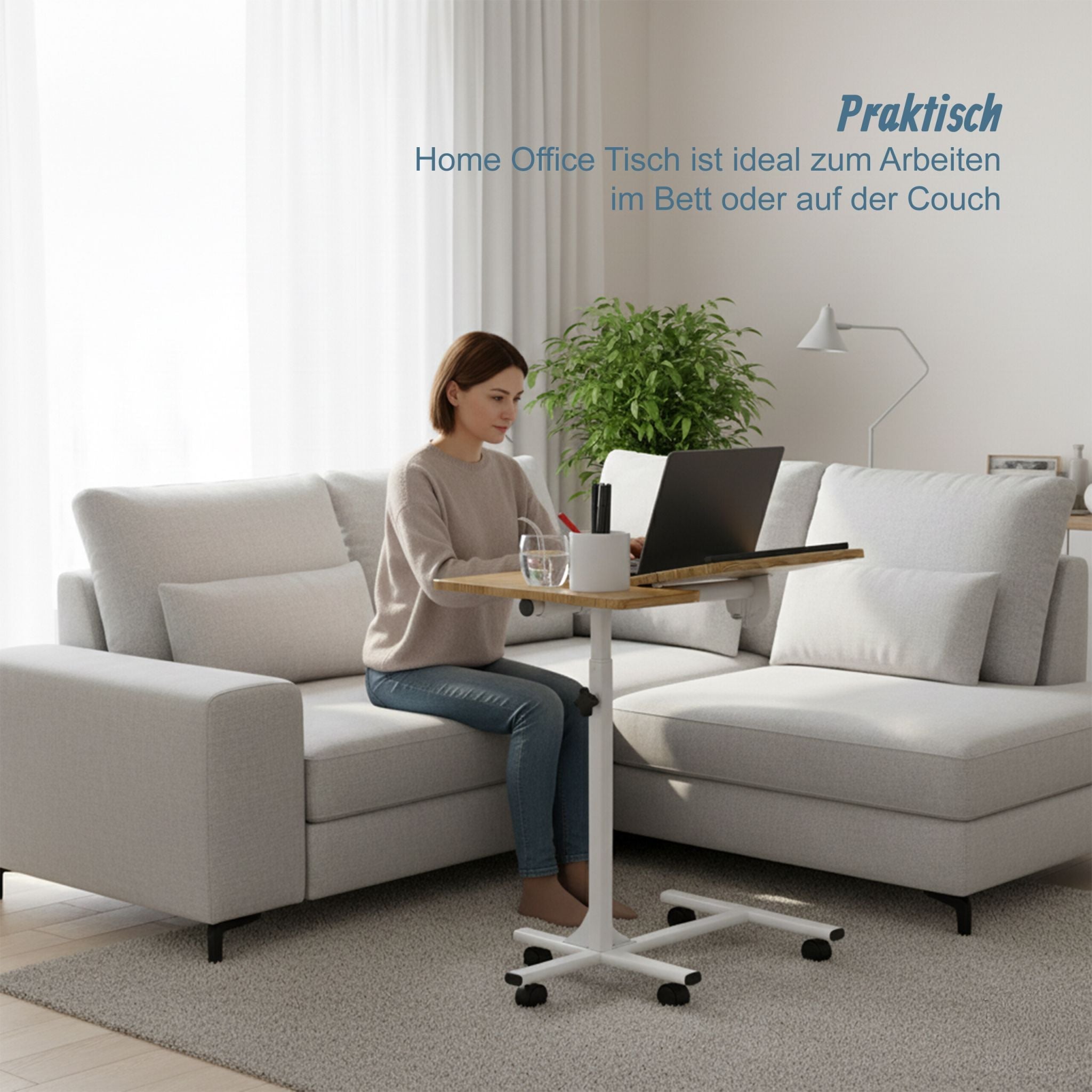 Laptoptisch höhenverstellbar mit Rollen Weiss-Hellbraun-Schwarz von Relaxdays
