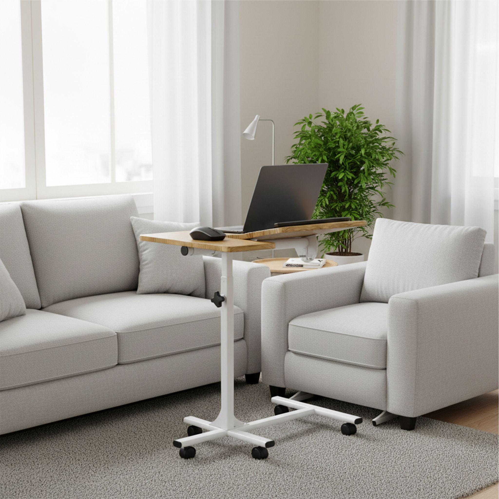 Laptoptisch höhenverstellbar mit Rollen Weiss-Hellbraun-Schwarz von Relaxdays