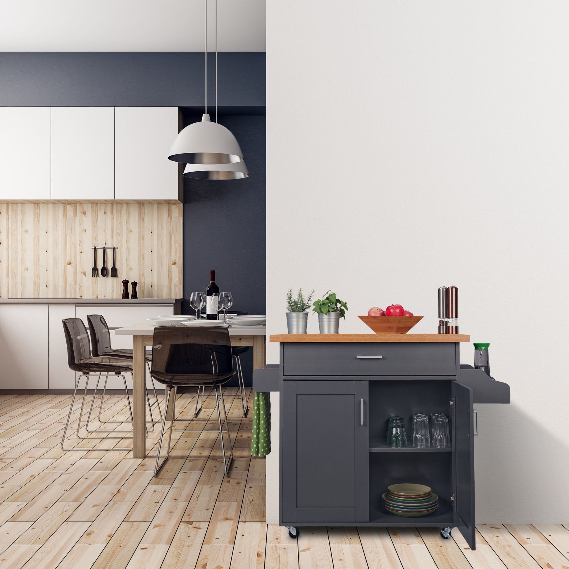 Küchenwagen mit Arbeitsplatte Anthrazit-Hellbraun von Relaxdays