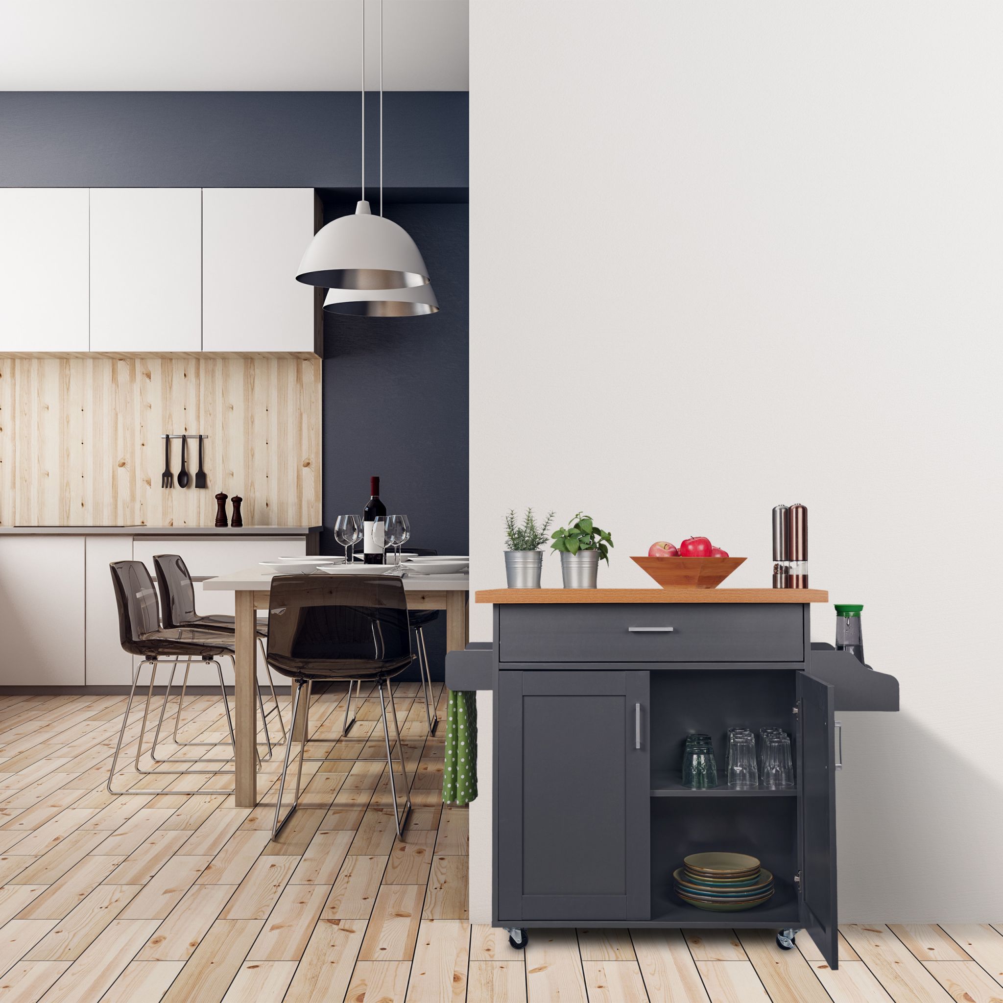 Küchenwagen mit Arbeitsplatte Anthrazit-Hellbraun von Relaxdays
