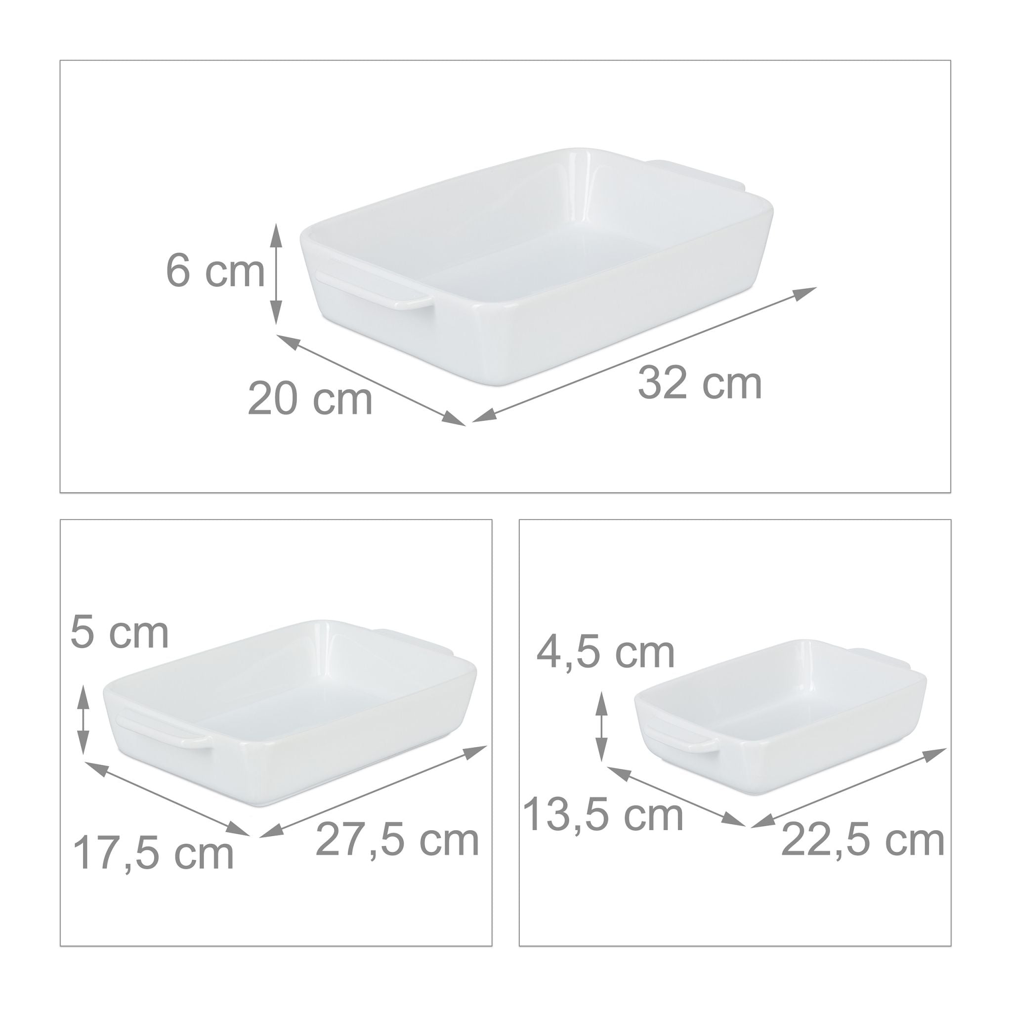 Keramik Auflaufform 3er-Set Weiss von Relaxdays