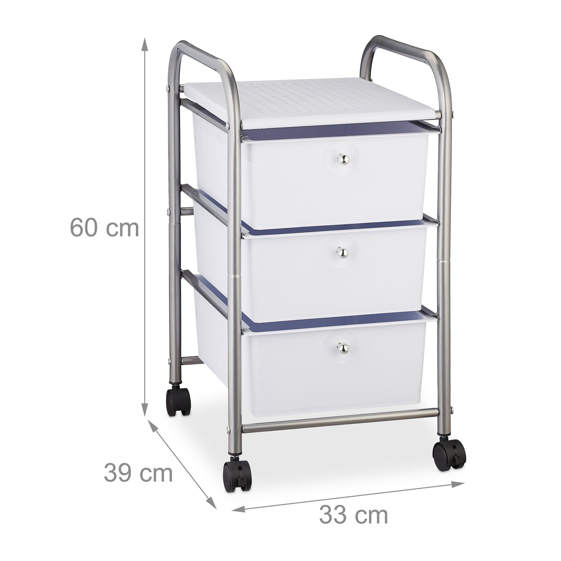 Badrollwagen mit 3 Schubladen Weiss-Silber von Relaxdays