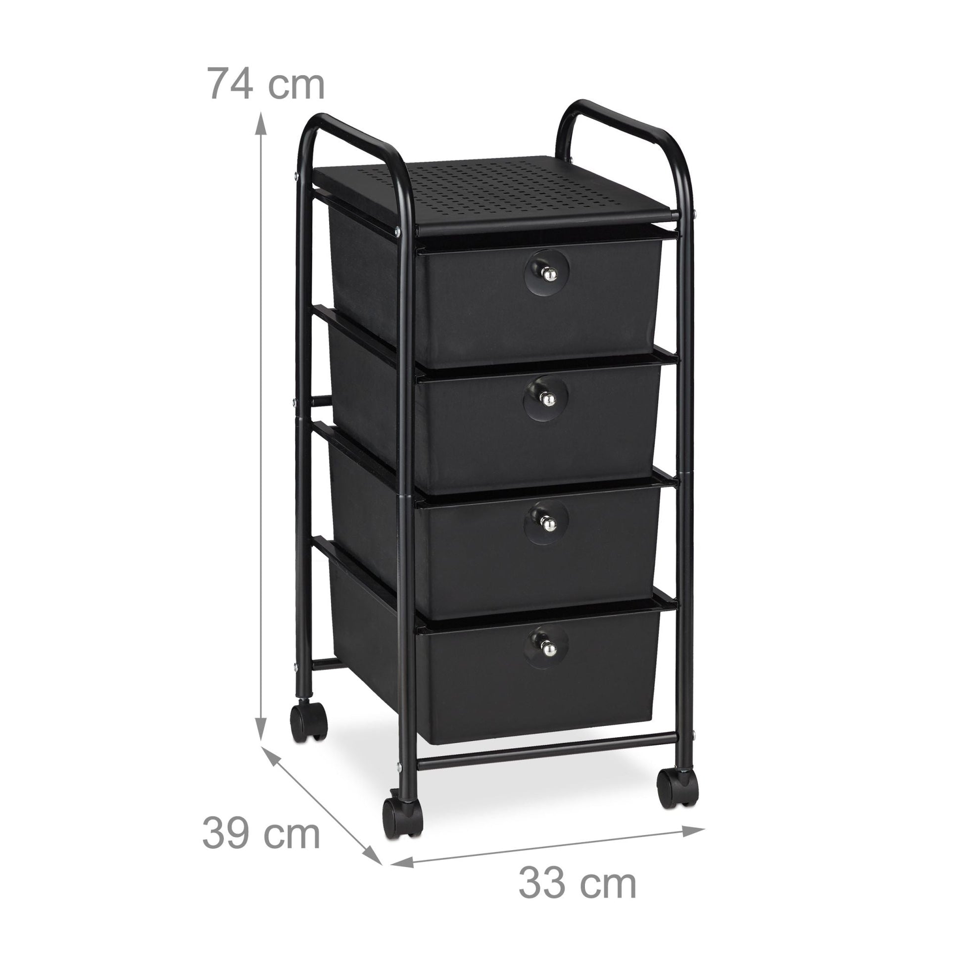 Badrollwagen mit 4 Schubladen Schwarz von Relaxdays