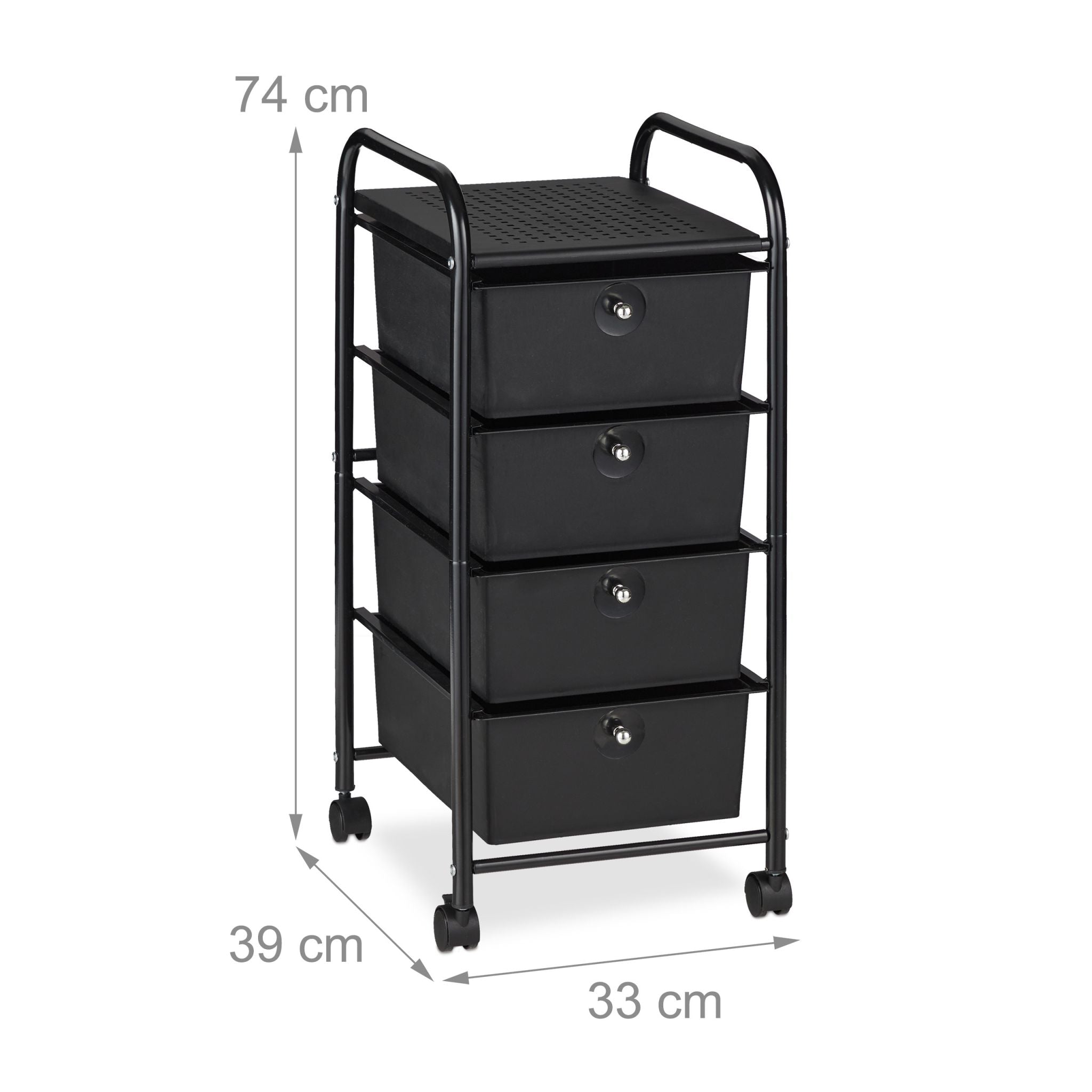 Badrollwagen mit 4 Schubladen Schwarz von Relaxdays