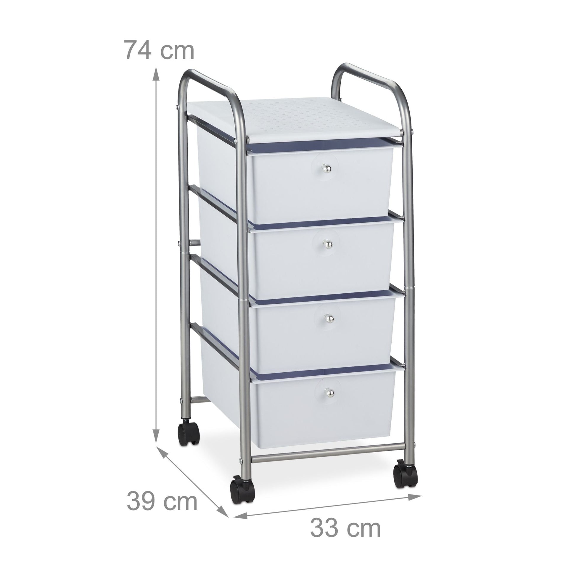 Badrollwagen mit 4 Schubladen Weiss-Silber von Relaxdays