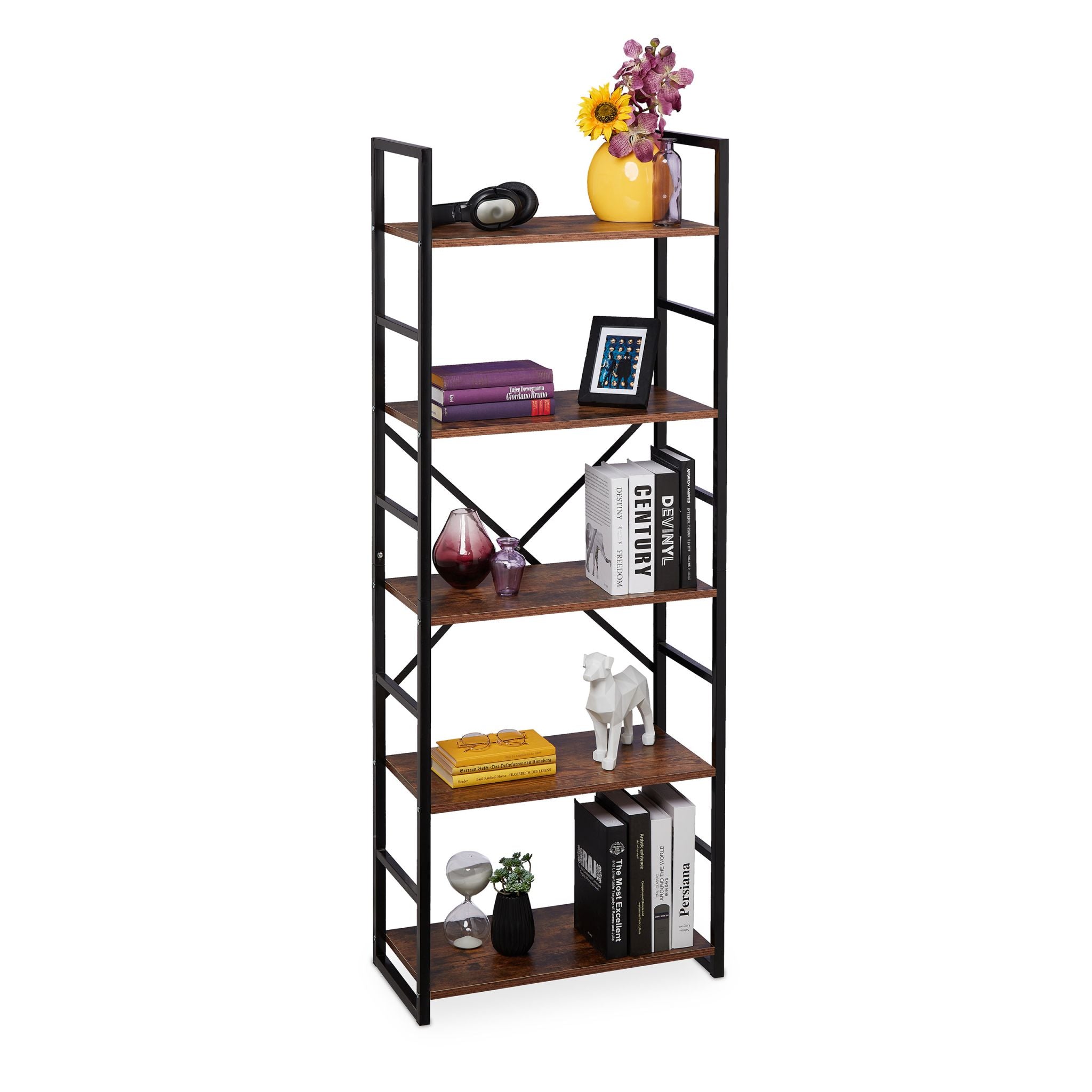 Bücherregal Industrie mit 5 Ebenen Braun-Schwarz von Relaxdays