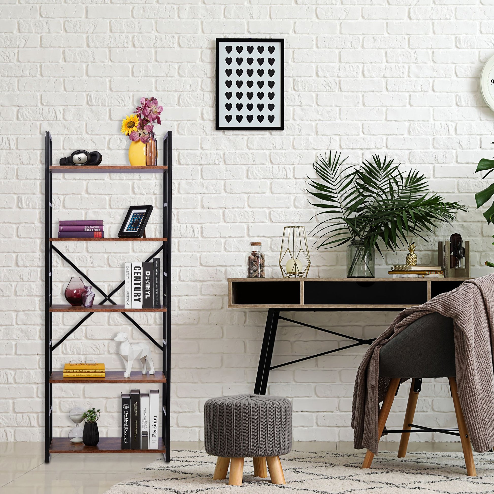 Bücherregal Industrie mit 5 Ebenen Braun-Schwarz von Relaxdays