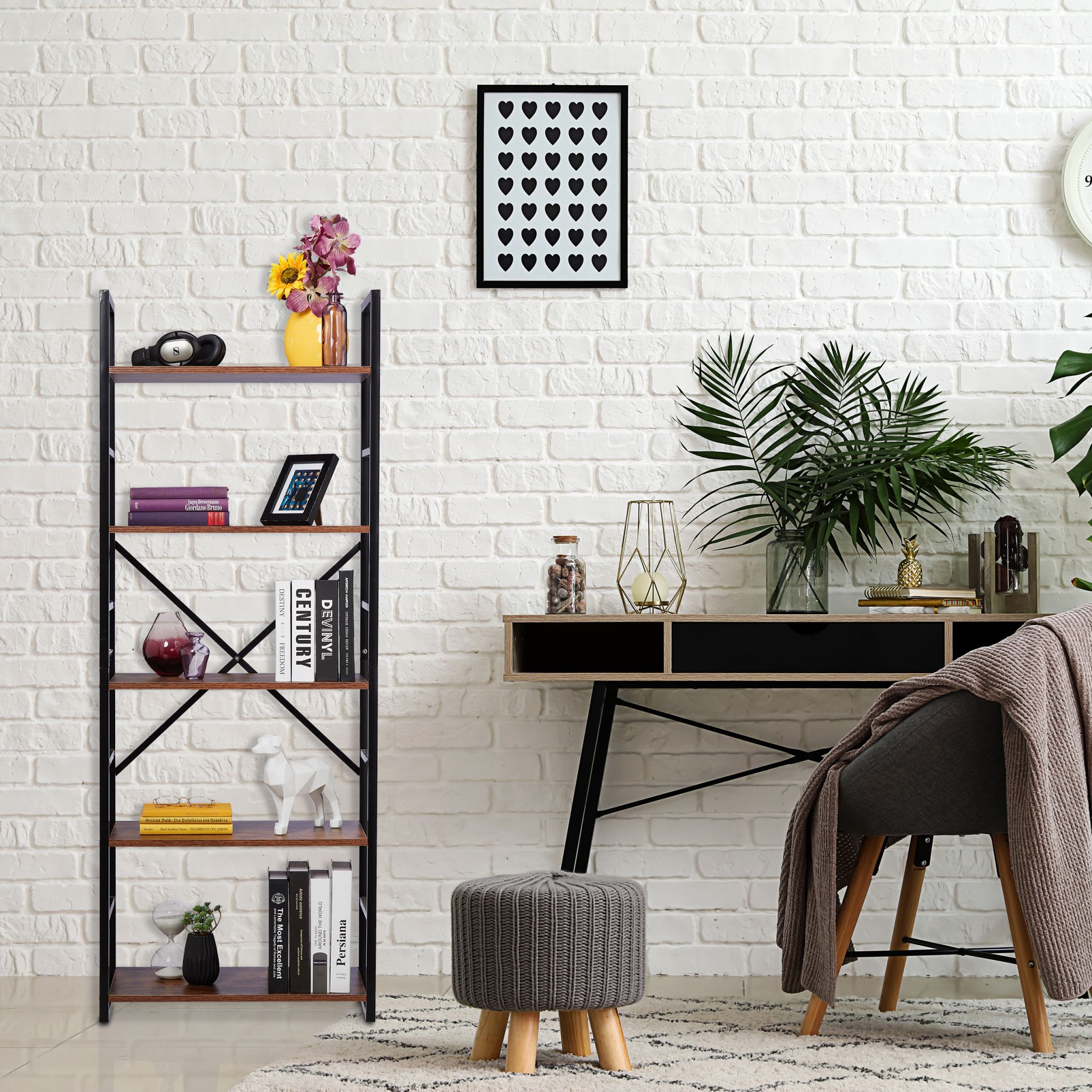 Bücherregal Industrie mit 5 Ebenen Braun-Schwarz von Relaxdays