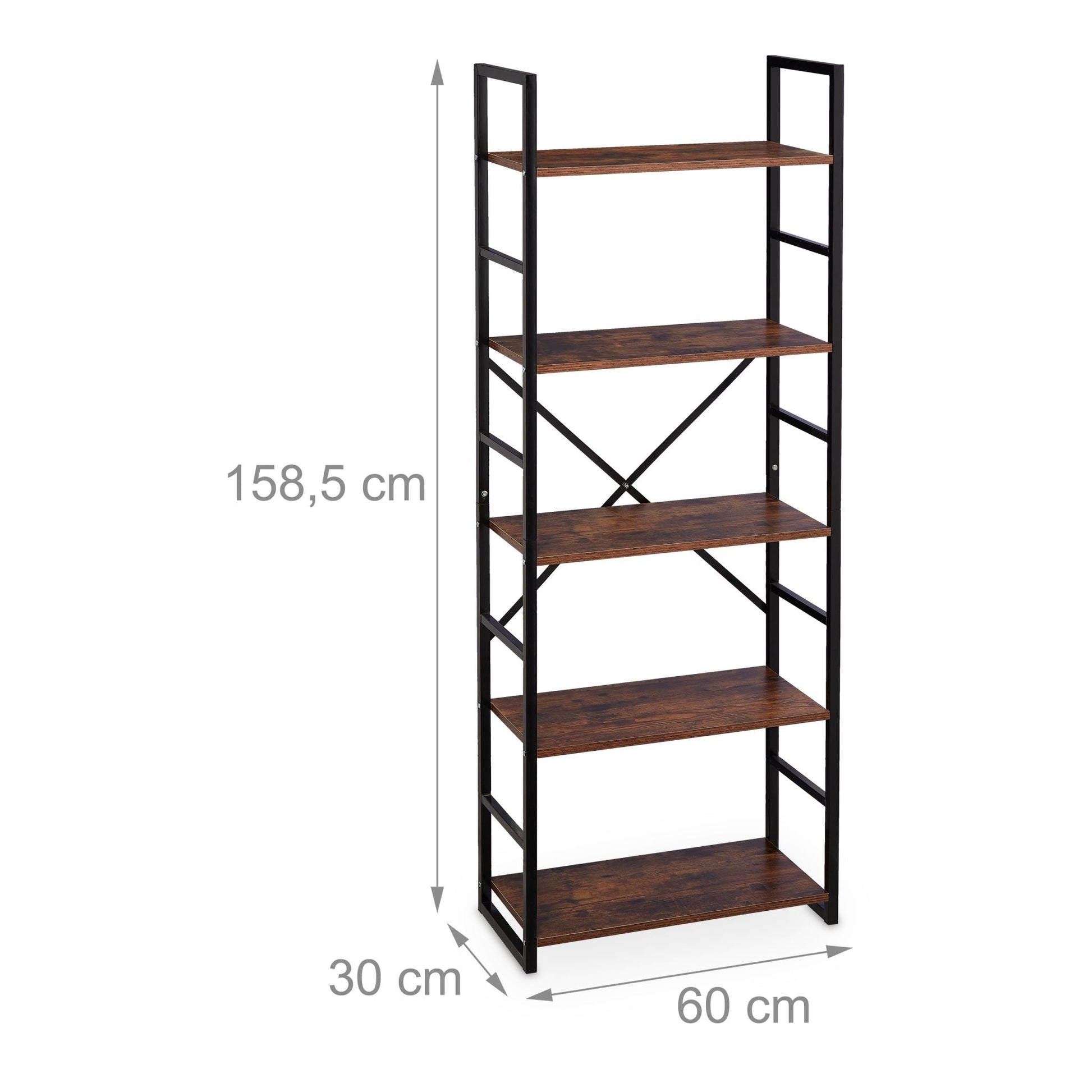 Bücherregal Industrie mit 5 Ebenen Braun-Schwarz von Relaxdays