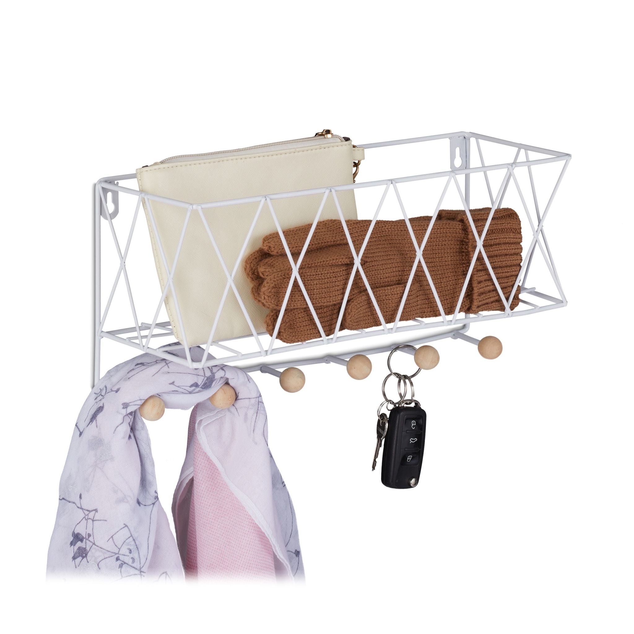 Wandregal mit Hakenleiste Weiss-Hellbraun von Relaxdays