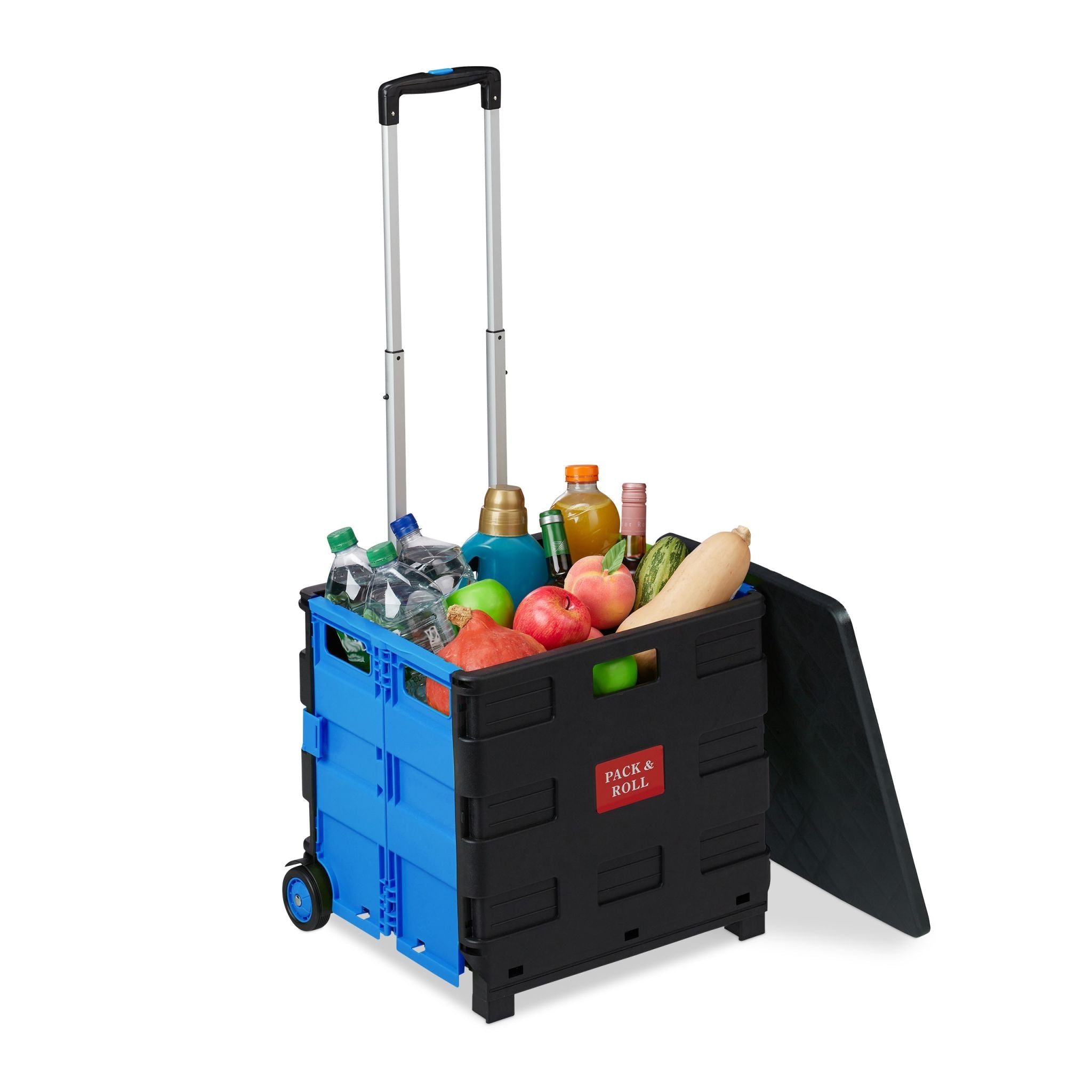 Klappbarer Einkaufstrolley Blau-Schwarz-Silber von Relaxdays