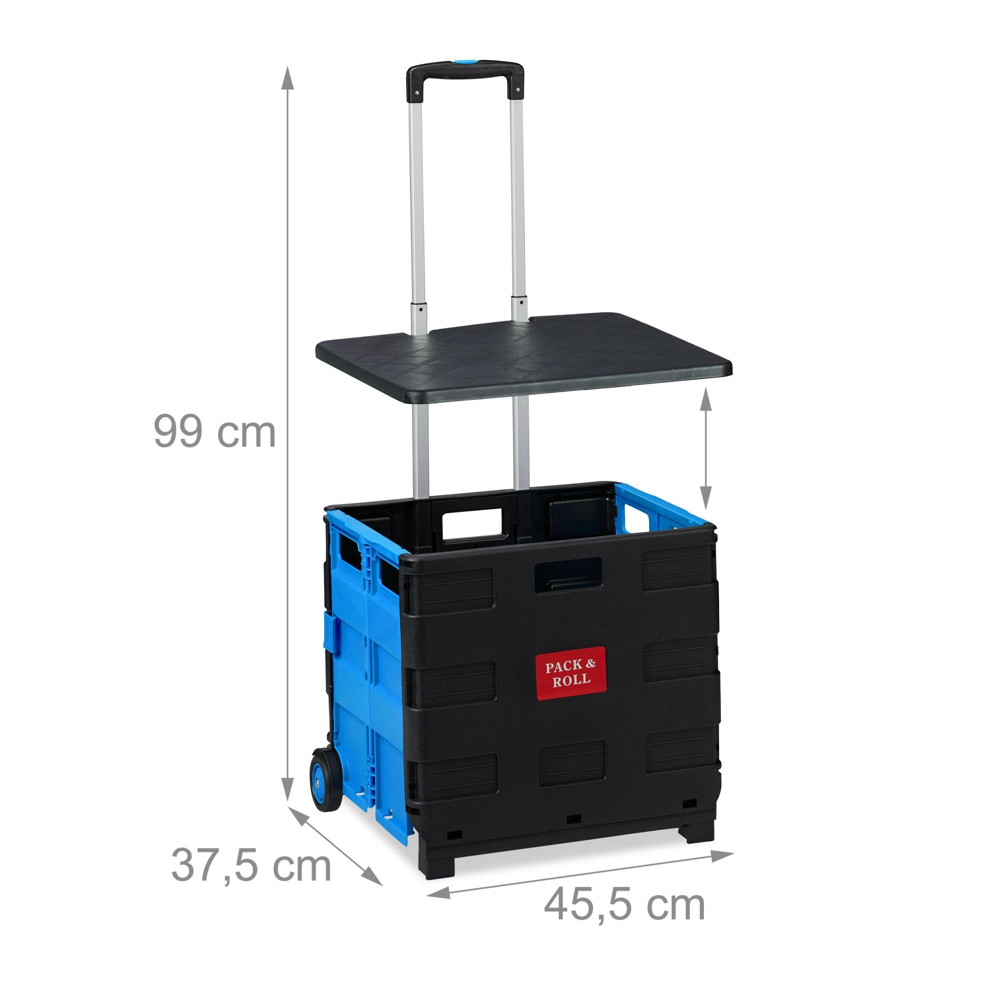 Klappbarer Einkaufstrolley Blau-Schwarz-Silber von Relaxdays