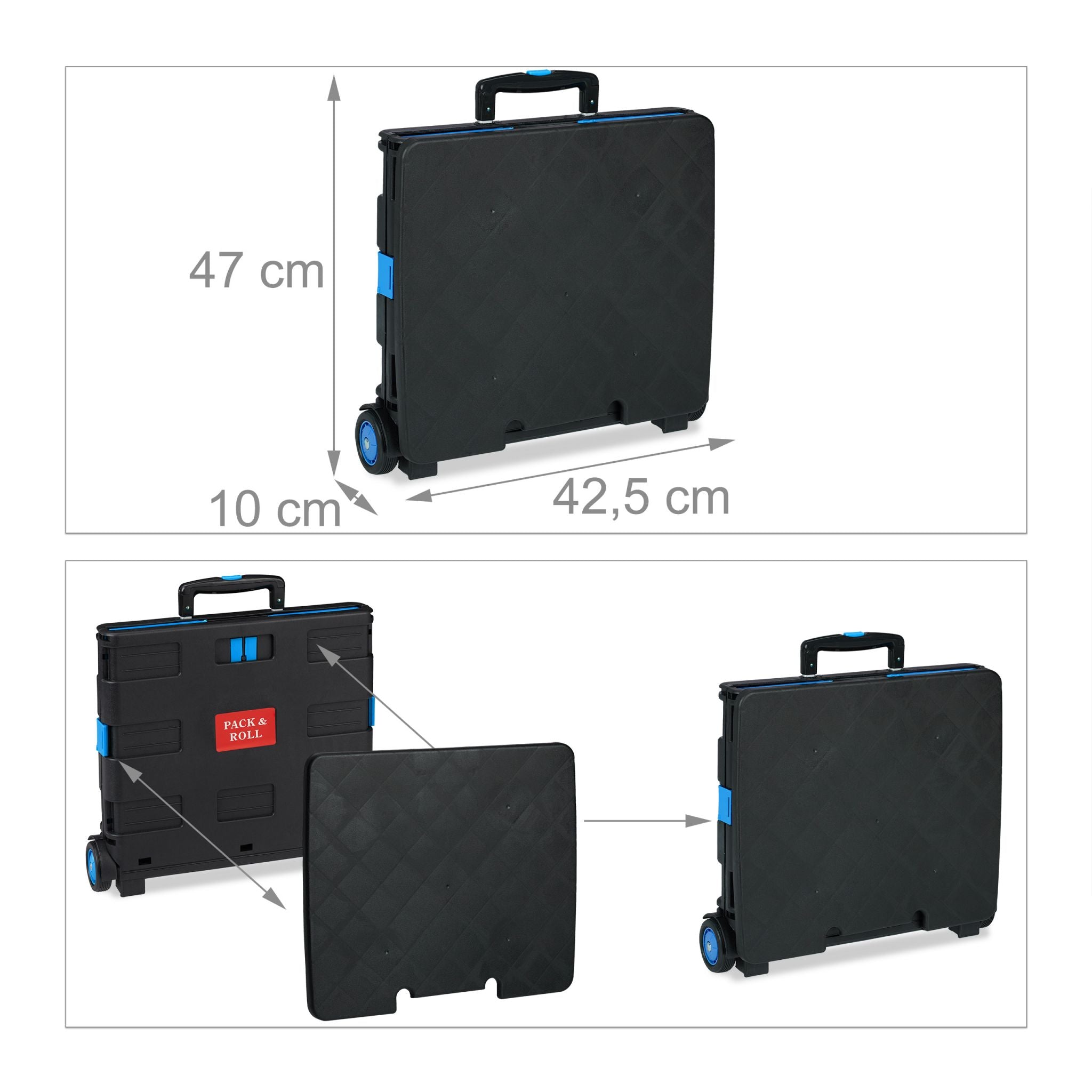Klappbarer Einkaufstrolley Blau-Schwarz-Silber von Relaxdays