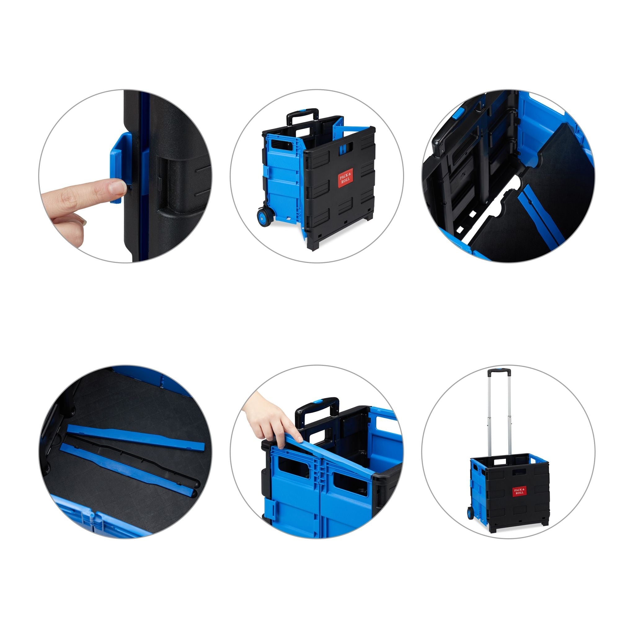 Klappbarer Einkaufstrolley Blau-Schwarz-Silber von Relaxdays