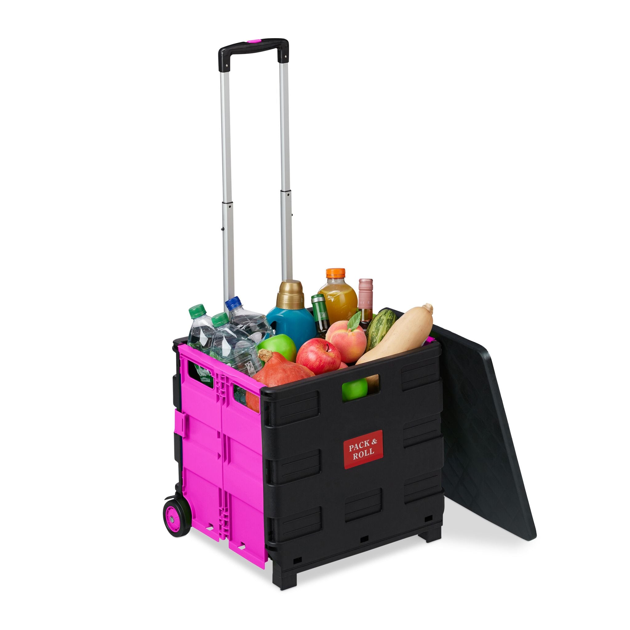 Klappbarer Einkaufstrolley Pink-Schwarz-Silber von Relaxdays