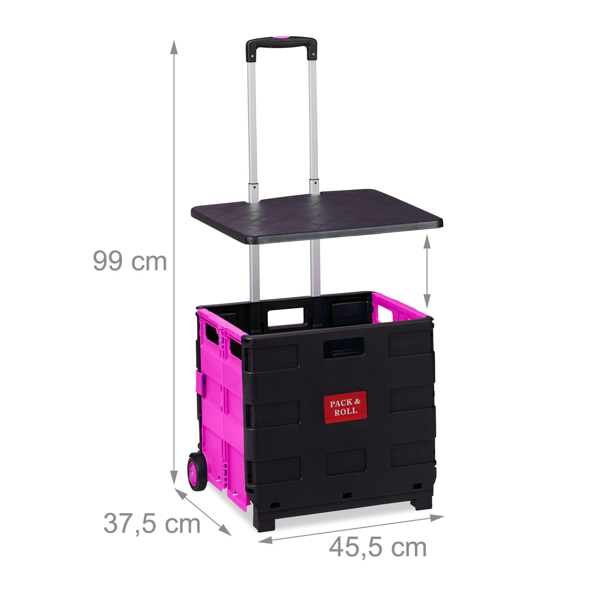 Klappbarer Einkaufstrolley Pink-Schwarz-Silber von Relaxdays