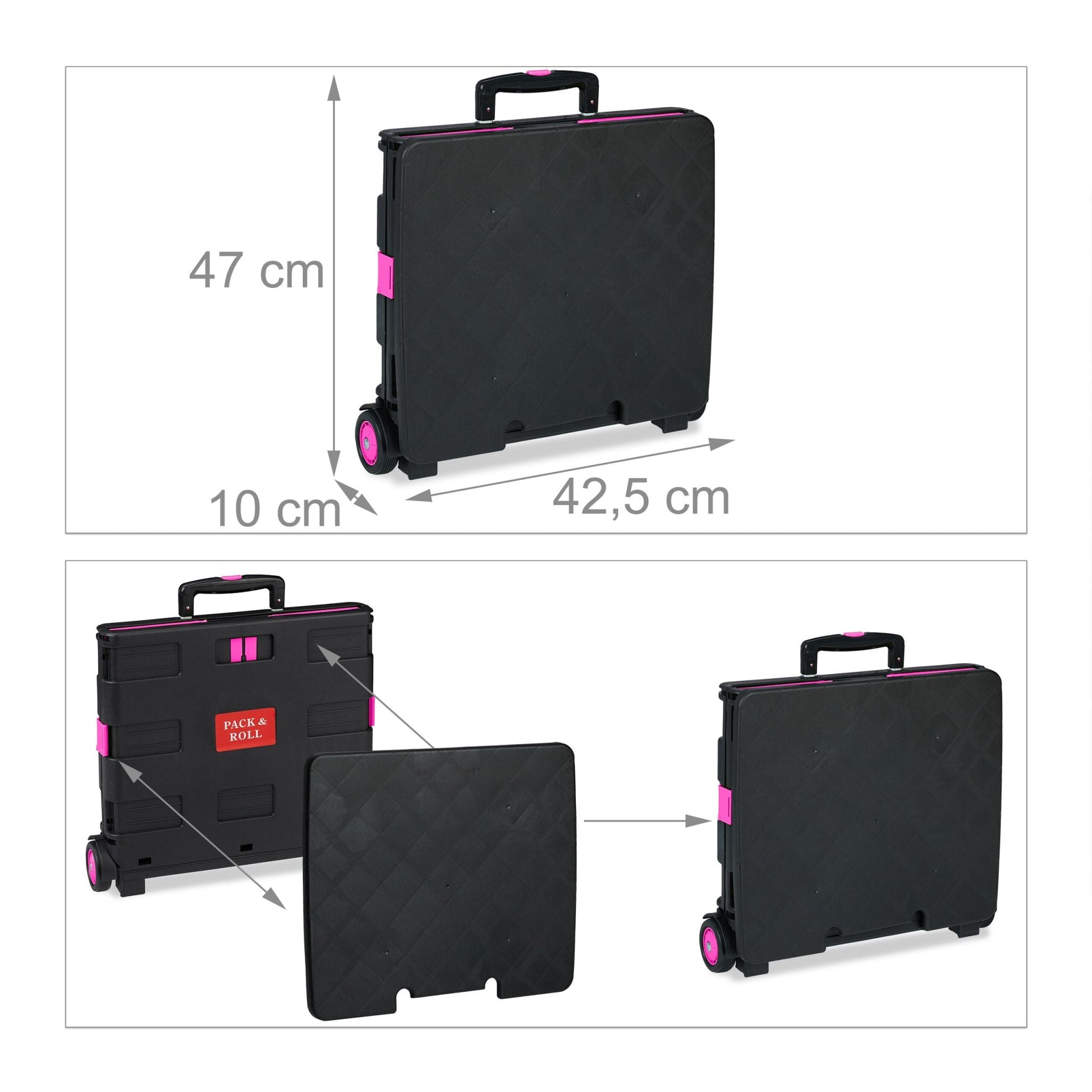 Klappbarer Einkaufstrolley Pink-Schwarz-Silber von Relaxdays