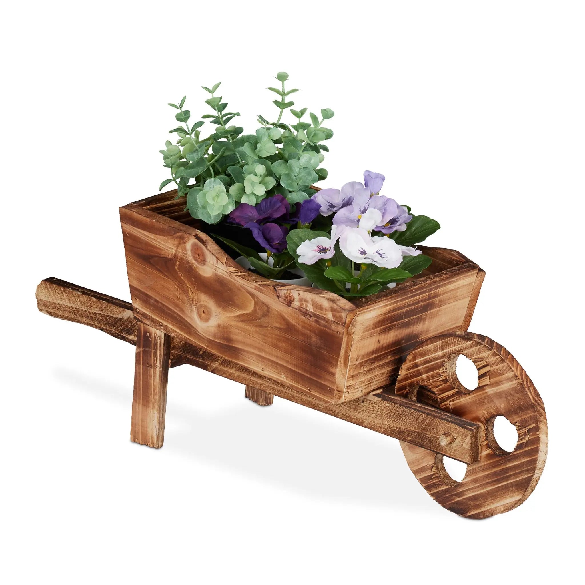 Pflanzschubkarre Holz Braun von Relaxdays