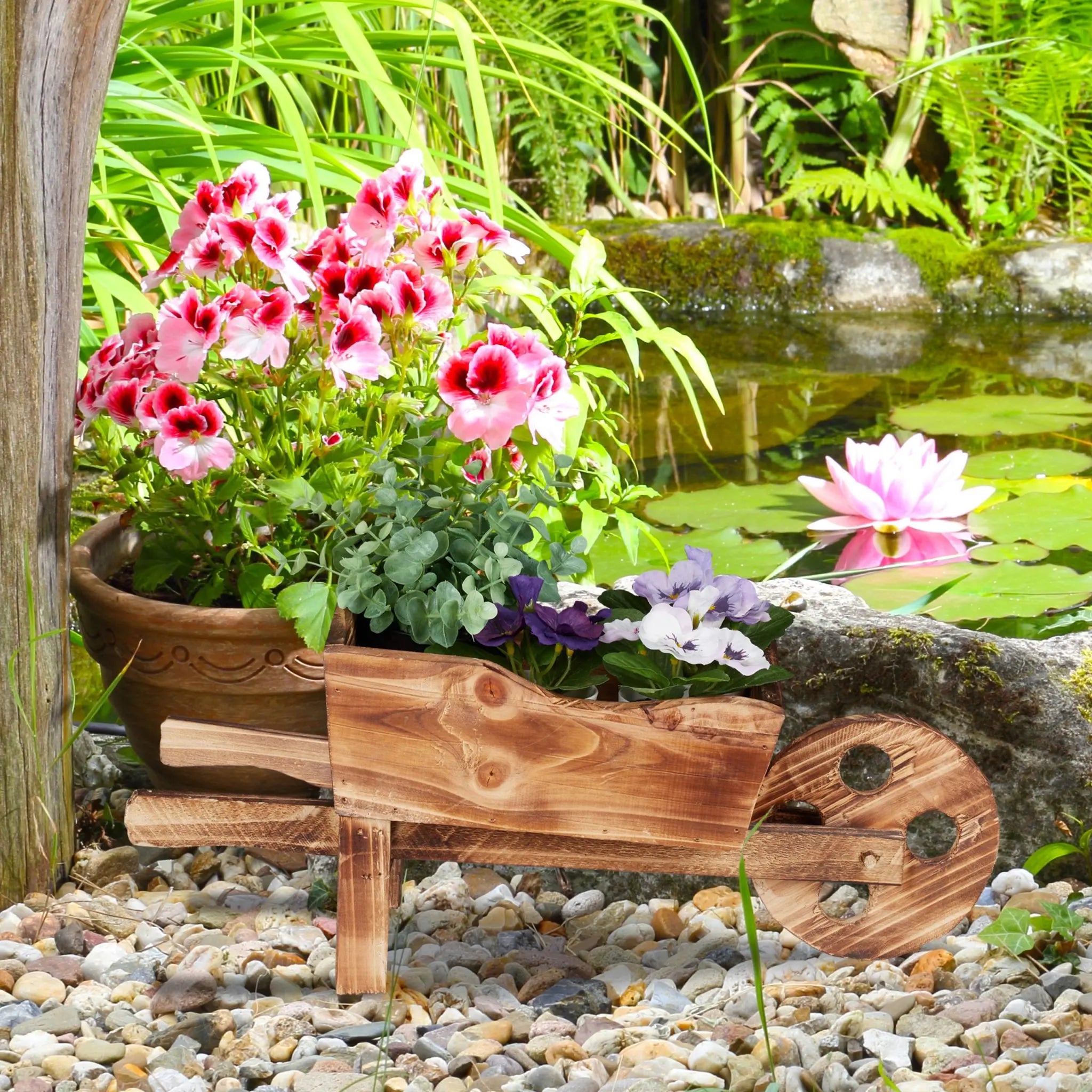 Pflanzschubkarre Holz Braun von Relaxdays