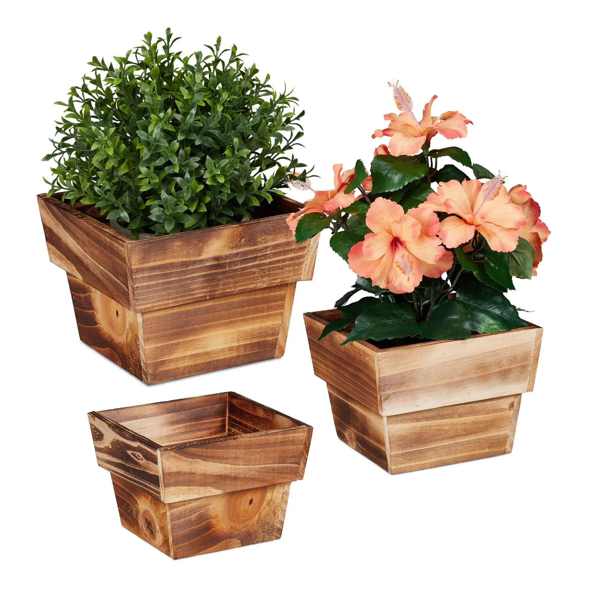 Blumentopf Holz 3er-Set Hellbraun von Relaxdays