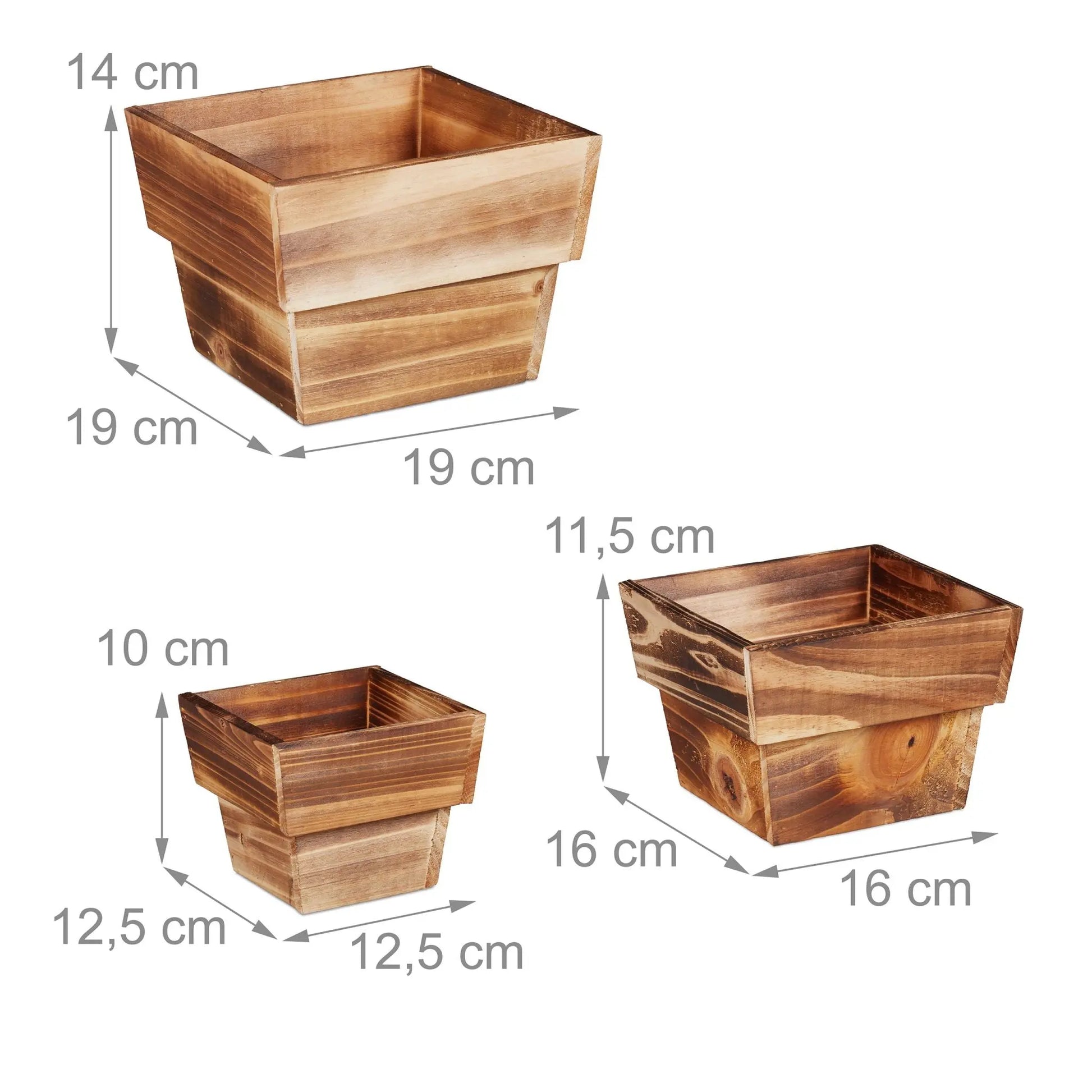 Blumentopf Holz 3er-Set Hellbraun von Relaxdays