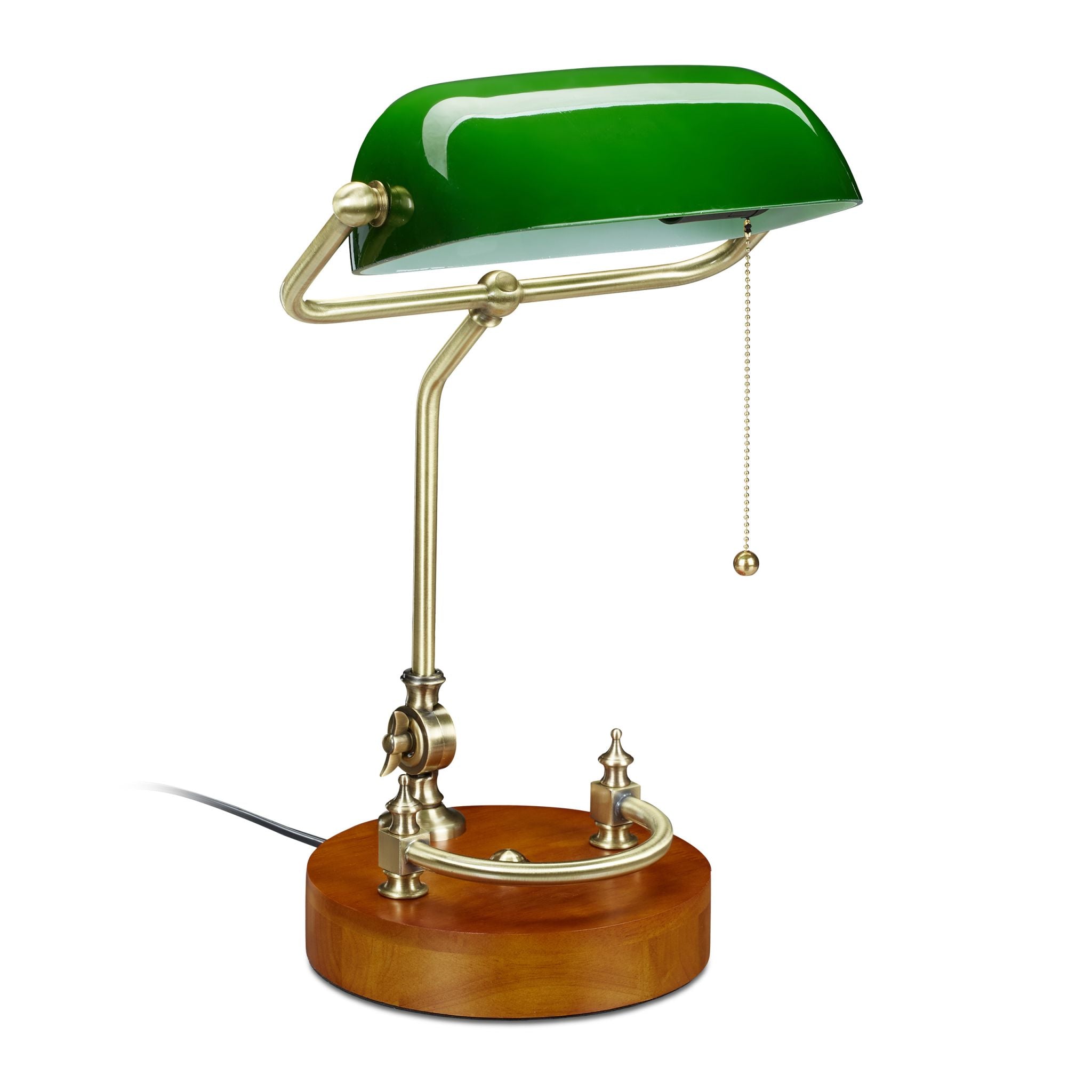Bankerlampe mit Zugschalter Braun-Gold-Grün von Relaxdays