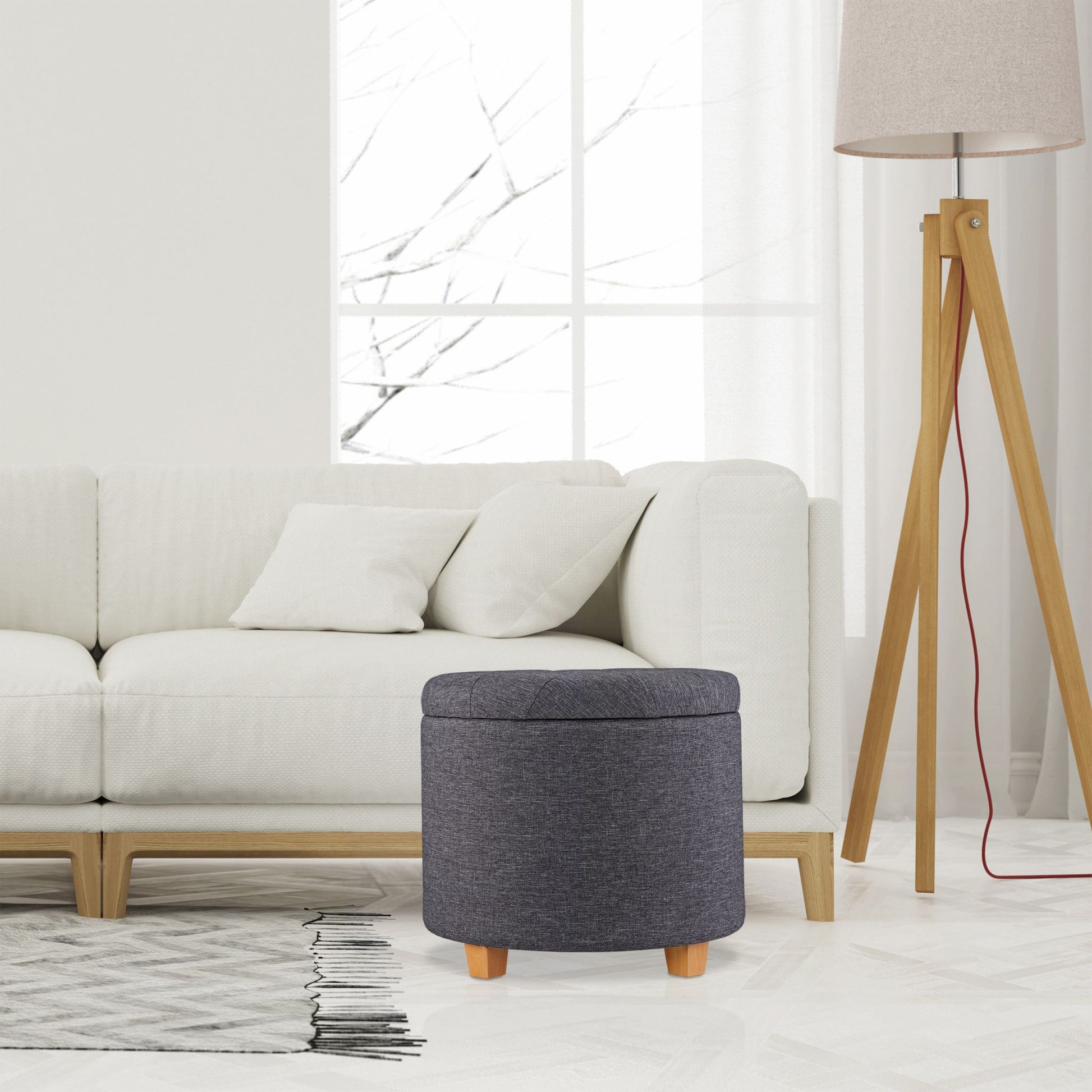 Runder Sitzhocker mit Stauraum Anthrazit-Hellbraun von Relaxdays