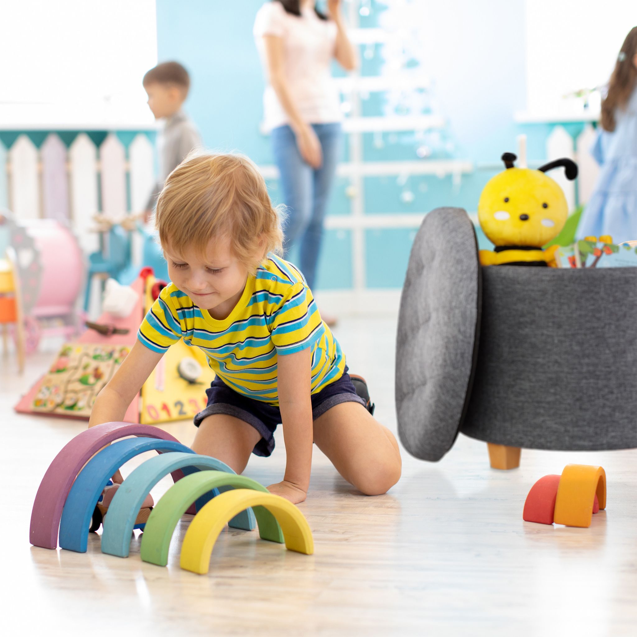 Runder Sitzhocker mit Stauraum Anthrazit-Hellbraun von Relaxdays