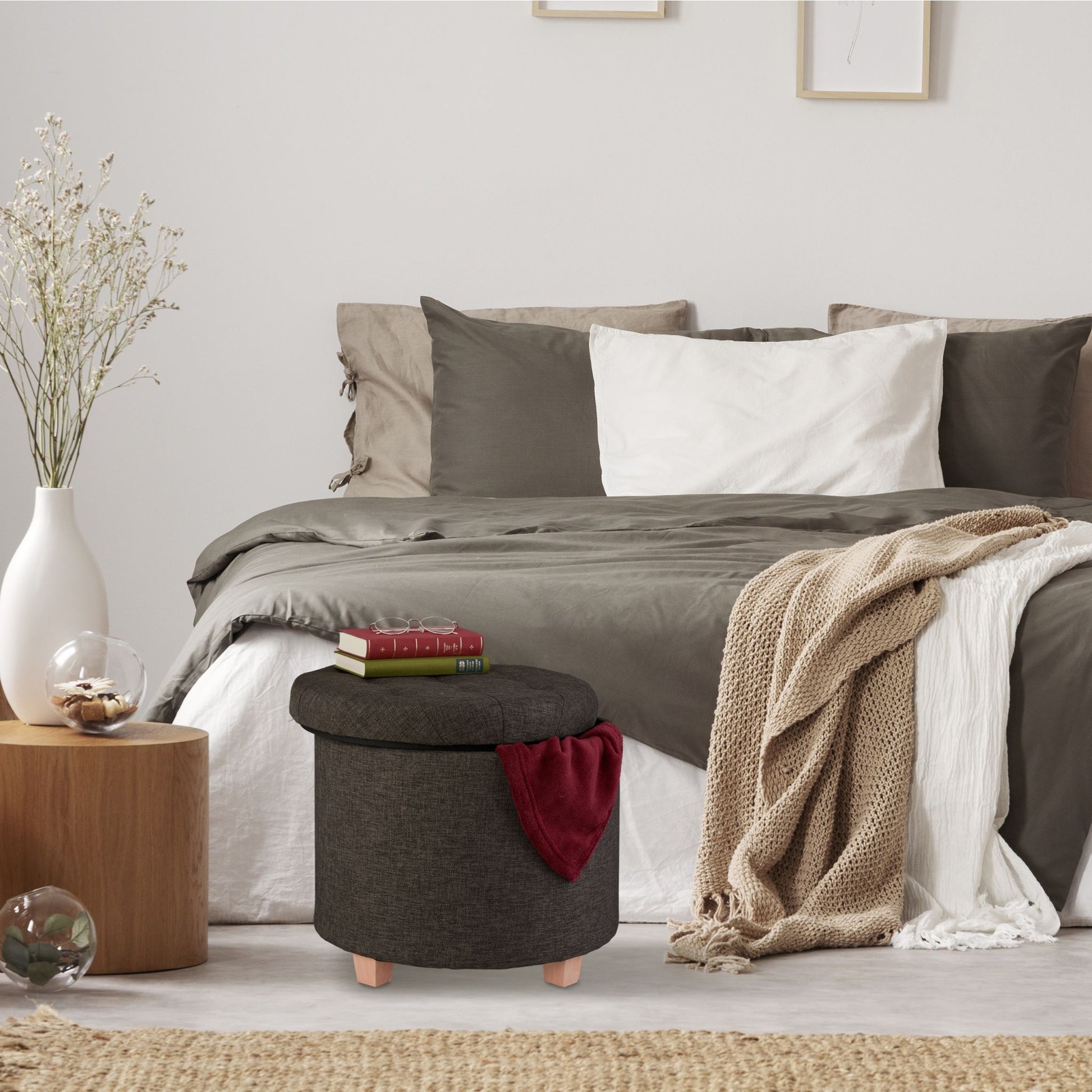 Runder Sitzhocker mit Stauraum Anthrazit-Hellbraun von Relaxdays