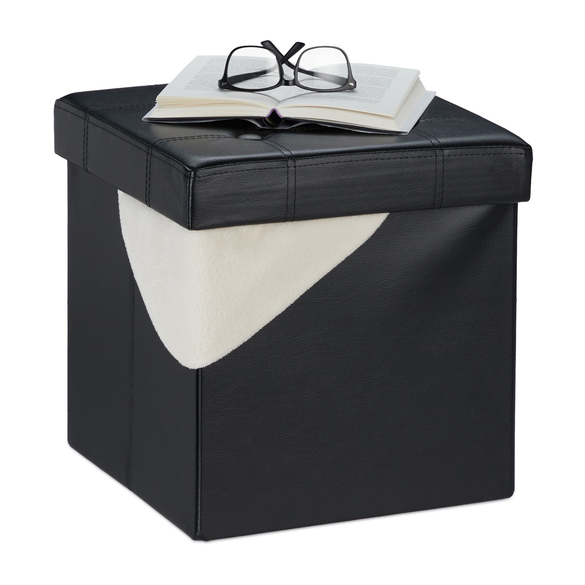 Kunstleder Sitzhocker mit Stauraum Schwarz von Relaxdays