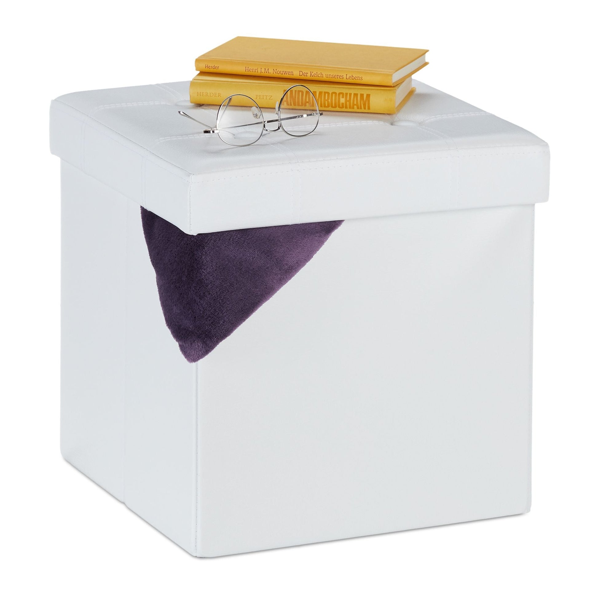 Kunstleder Sitzhocker mit Stauraum Weiss von Relaxdays