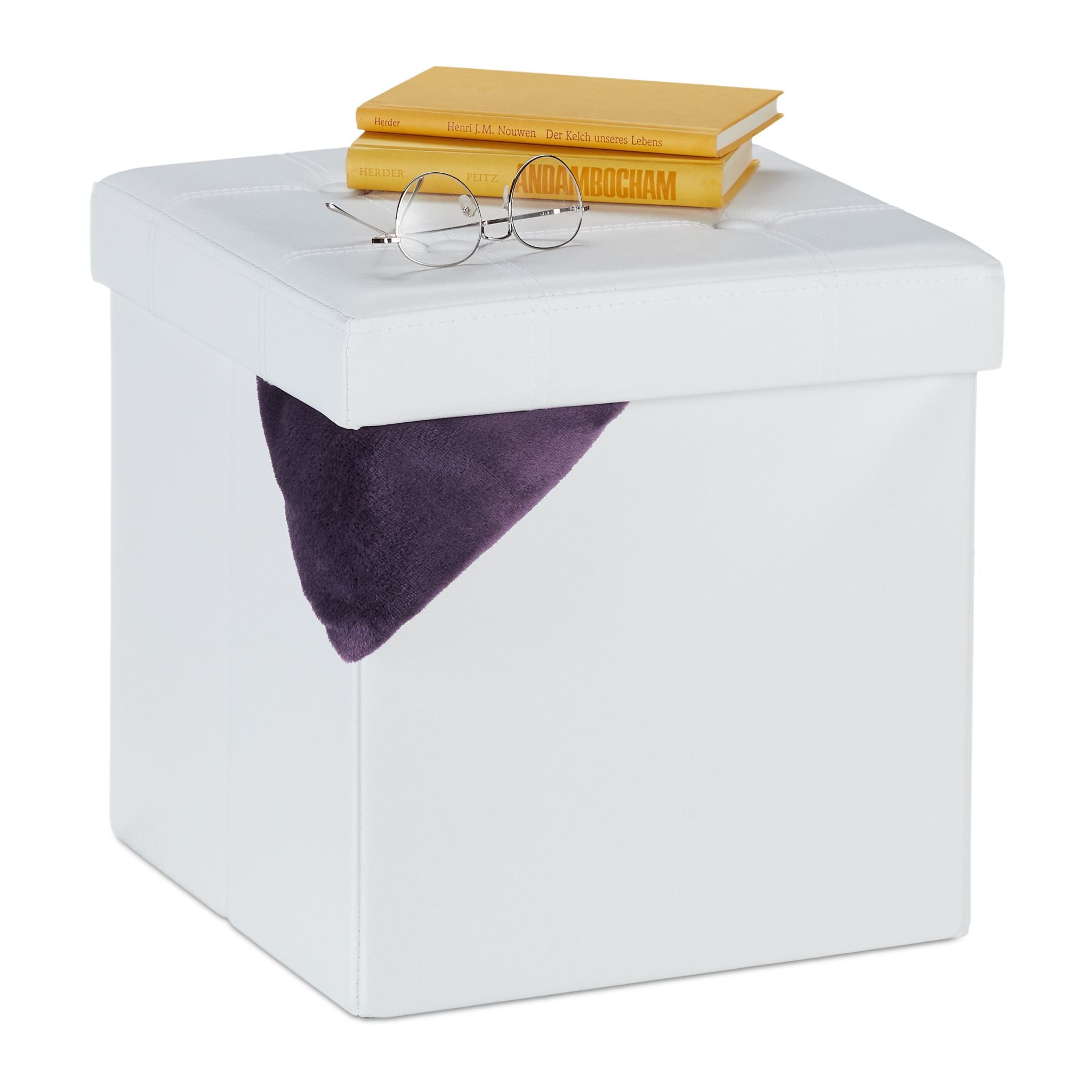 Kunstleder Sitzhocker mit Stauraum Weiss von Relaxdays