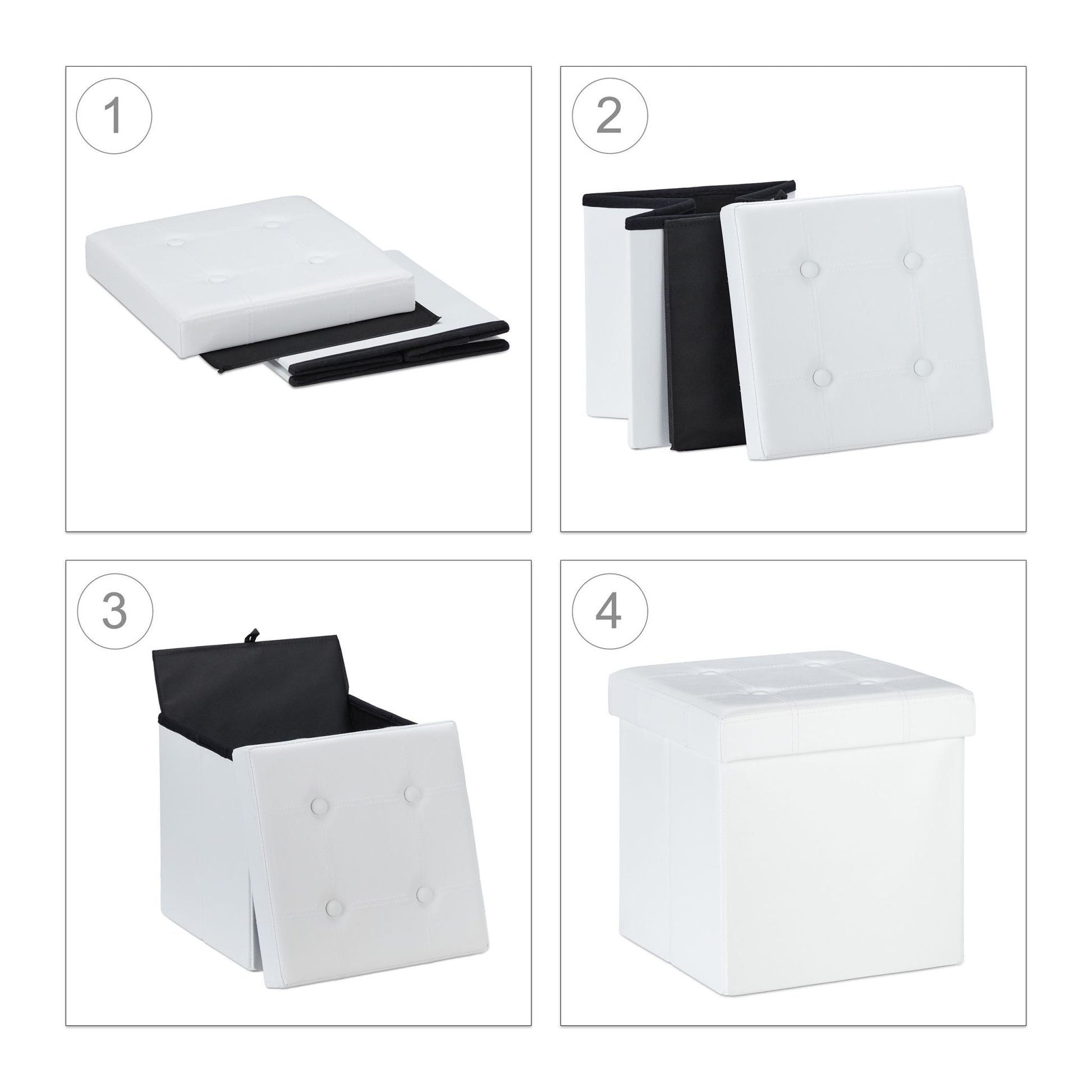 Kunstleder Sitzhocker mit Stauraum Weiss von Relaxdays