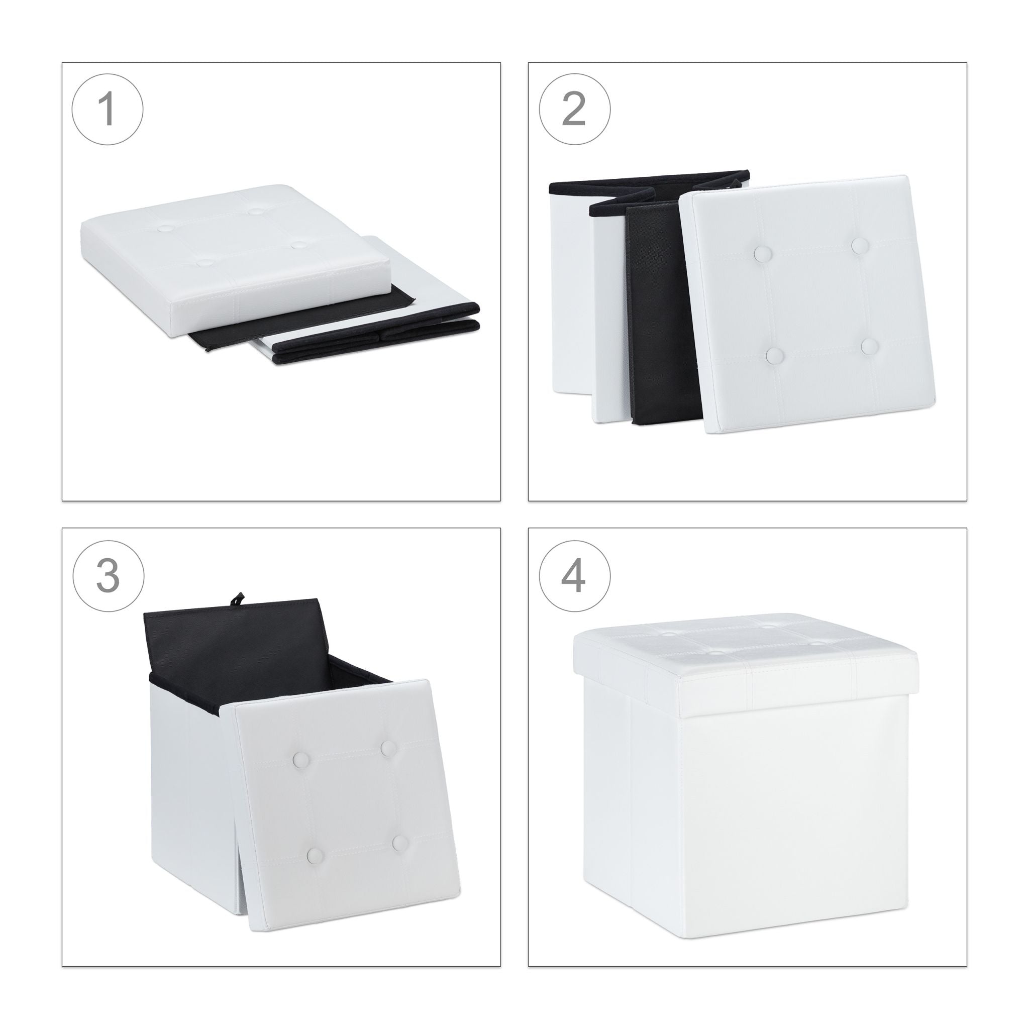 Kunstleder Sitzhocker mit Stauraum Weiss von Relaxdays