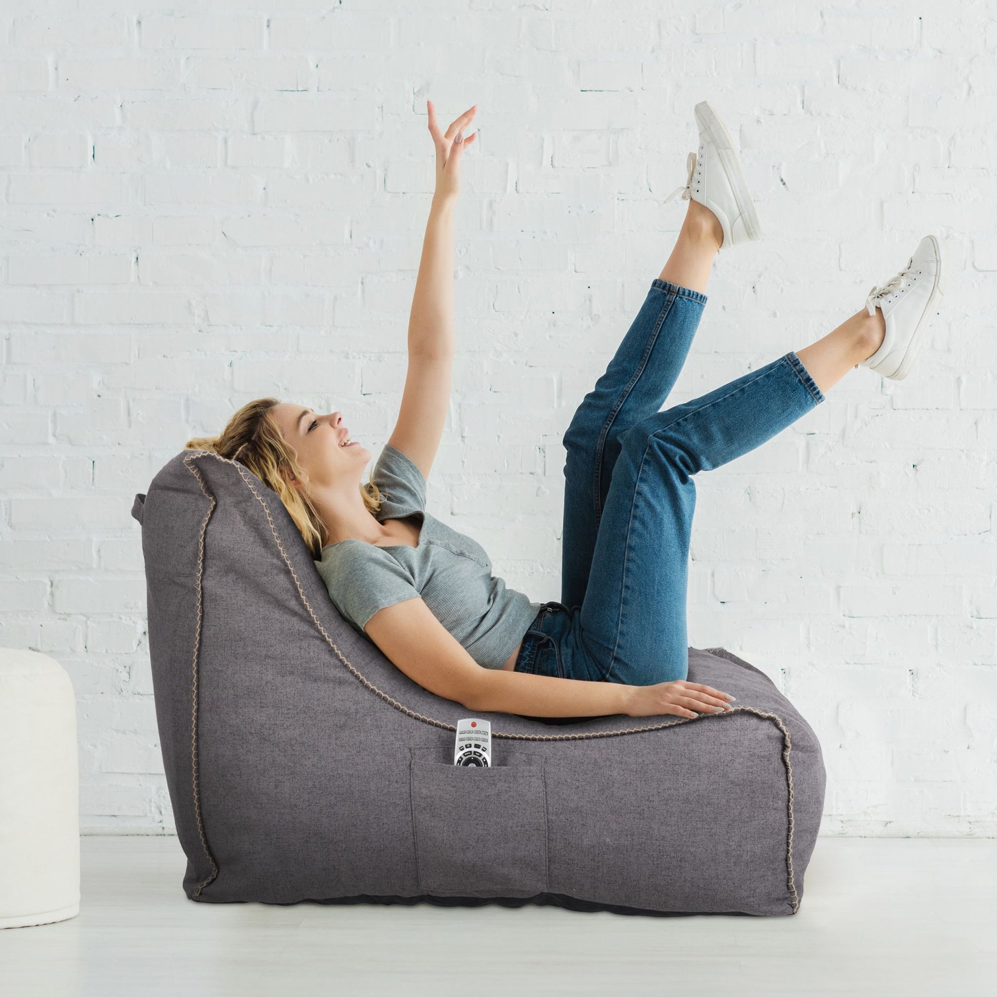 Sitzsack mit Lehne Grau von Relaxdays