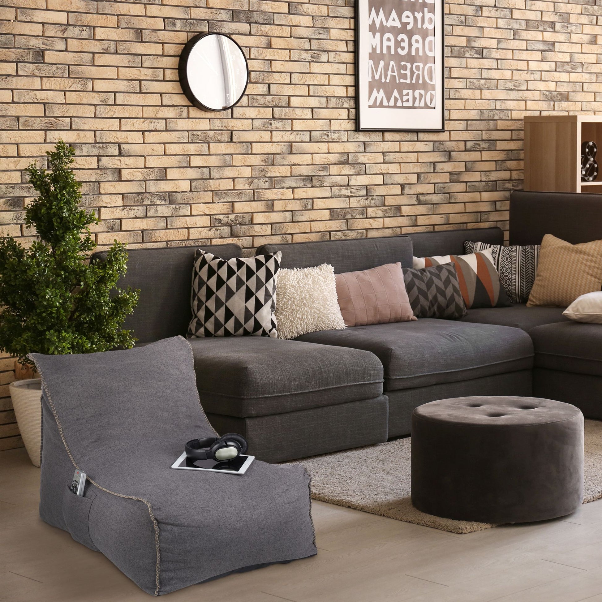Sitzsack mit Lehne Grau von Relaxdays