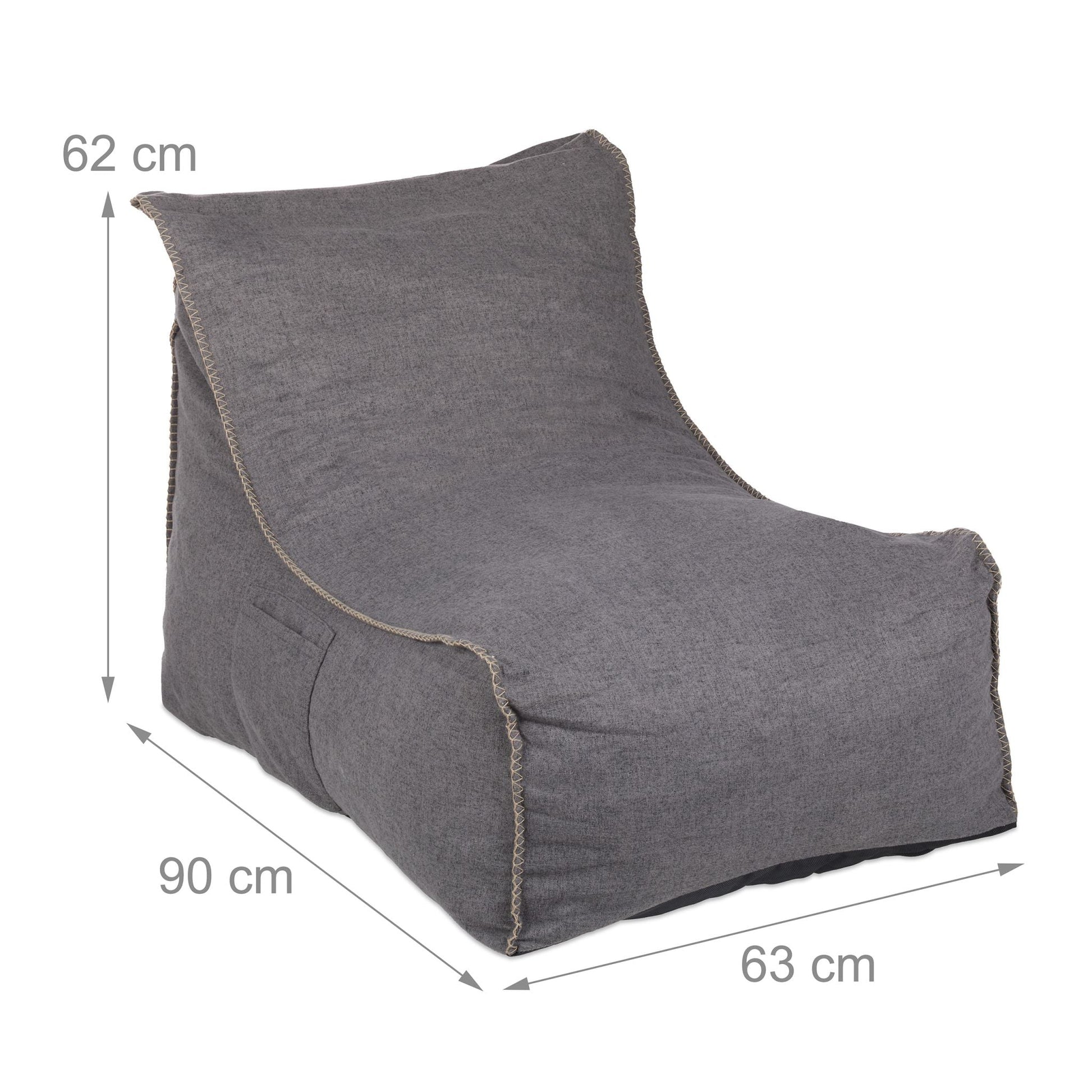 Sitzsack mit Lehne Grau von Relaxdays