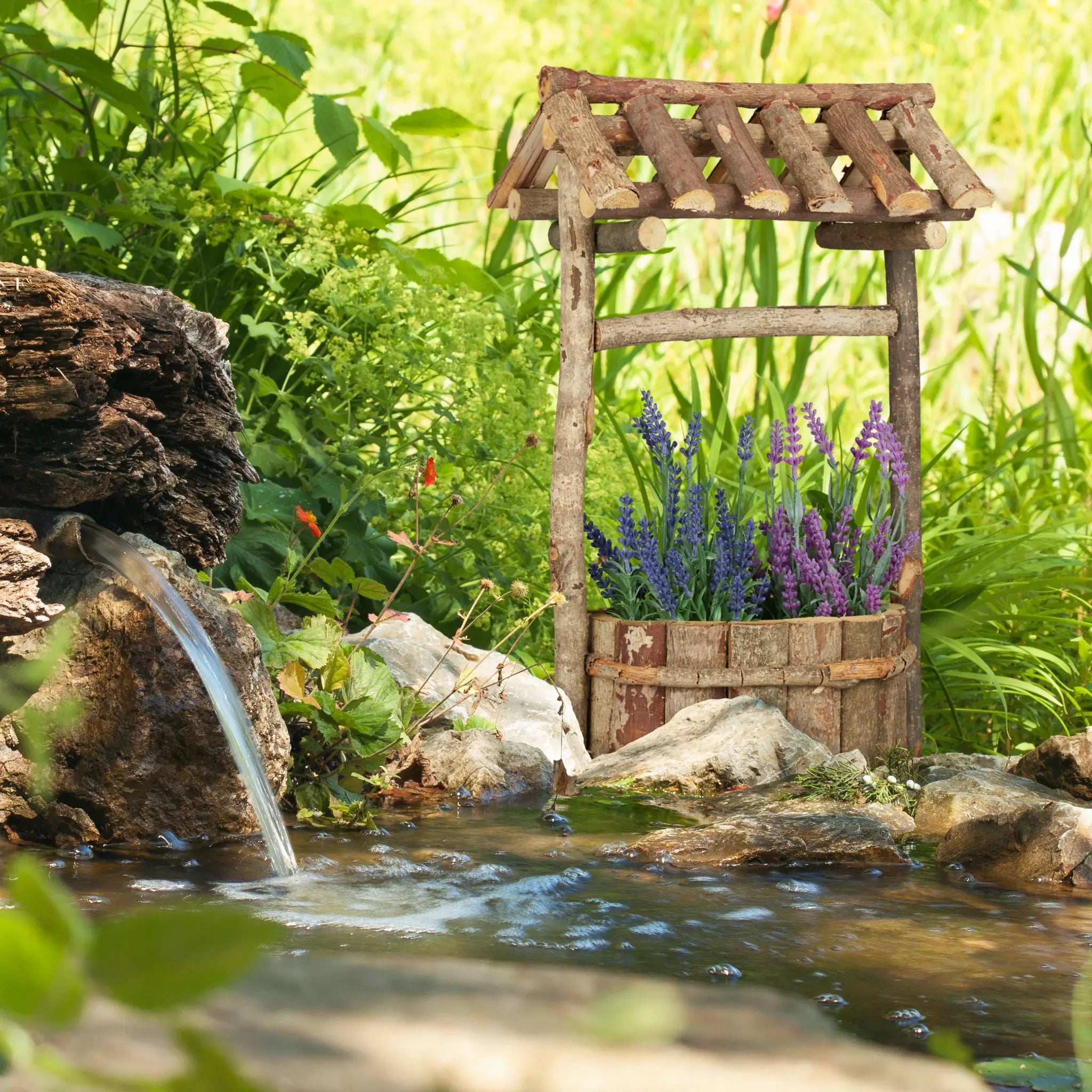 Holzbrunnen Garten Braun-Hellbraun von Relaxdays