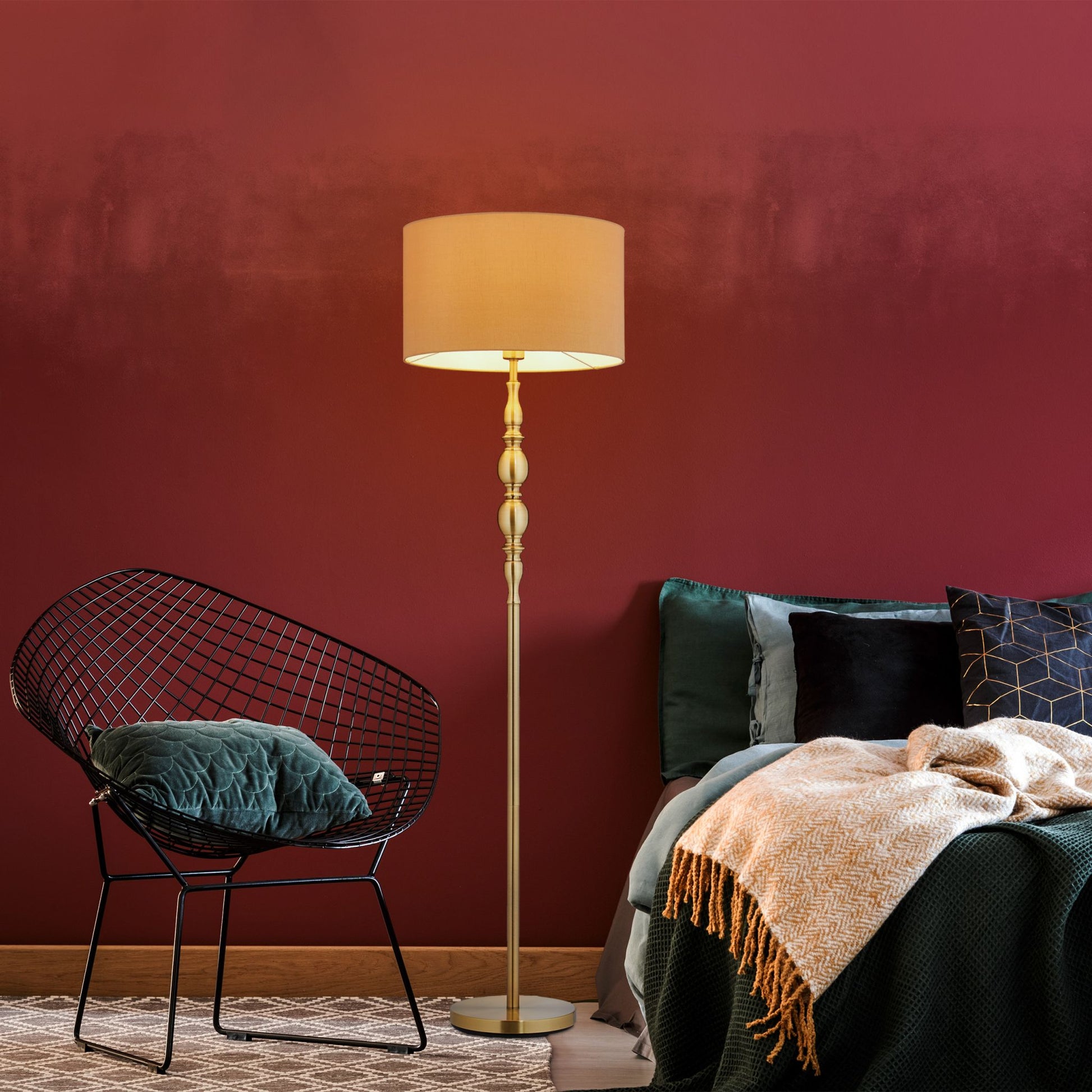 Stehlampe Wohnzimmer beige Beige-Gold von Relaxdays