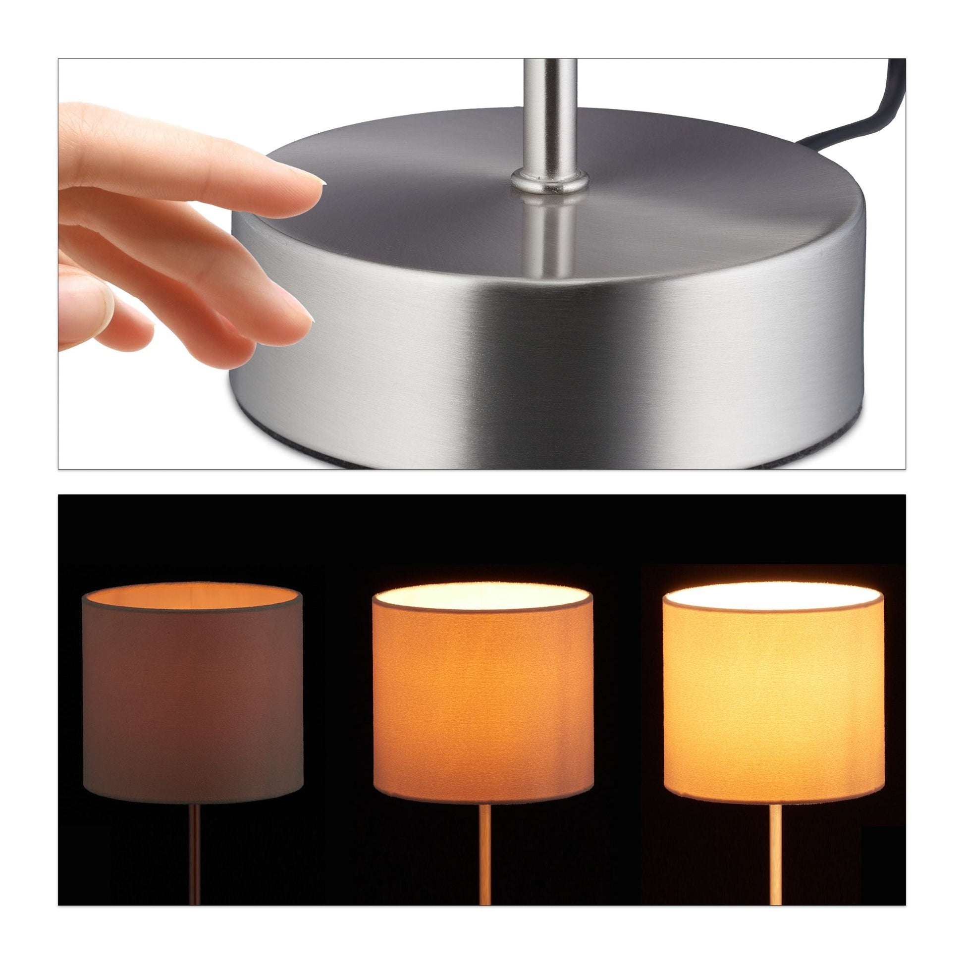 Nachttischlampe Touch Funktion Weiss-Silber von Relaxdays